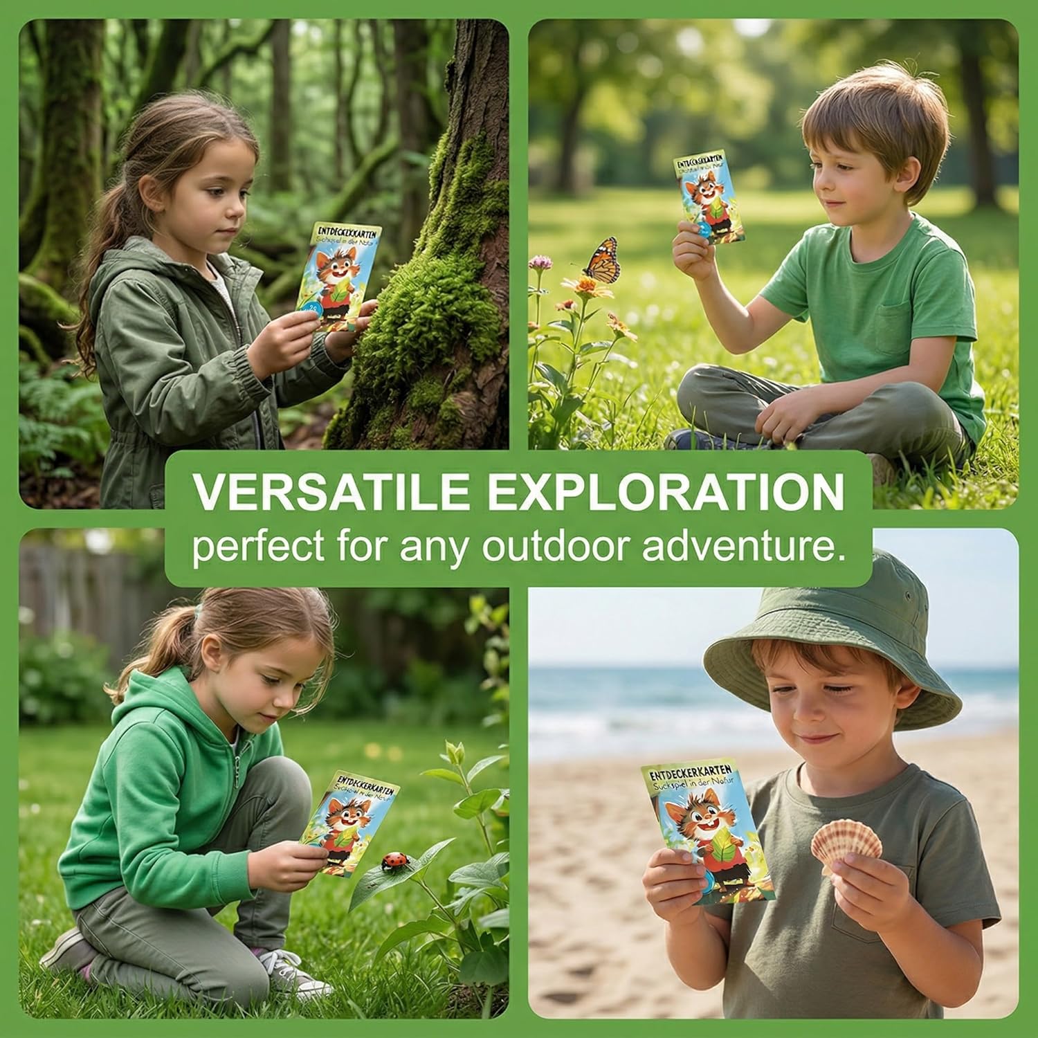 One Set of Exploration Card, Explorer Cards for Children, Search Game Cards with 100 Tasks, for Outdoor Nature Exploration, Indoor Treasure Hunt and Forest Walks, Multicoloured