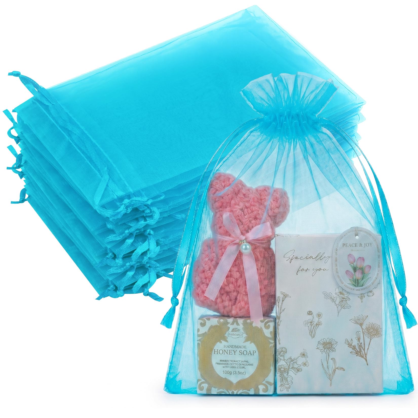 Crweety 50PCS Organza Bags 8x12 Large Gift Bags Blue, Mesh Bag Drawstring Pouches for Goodie Sachet Jewelry Candy, Sheer Party Favor Bag for Wedding Birthday Baby Bridal Shower Halloween Christmas