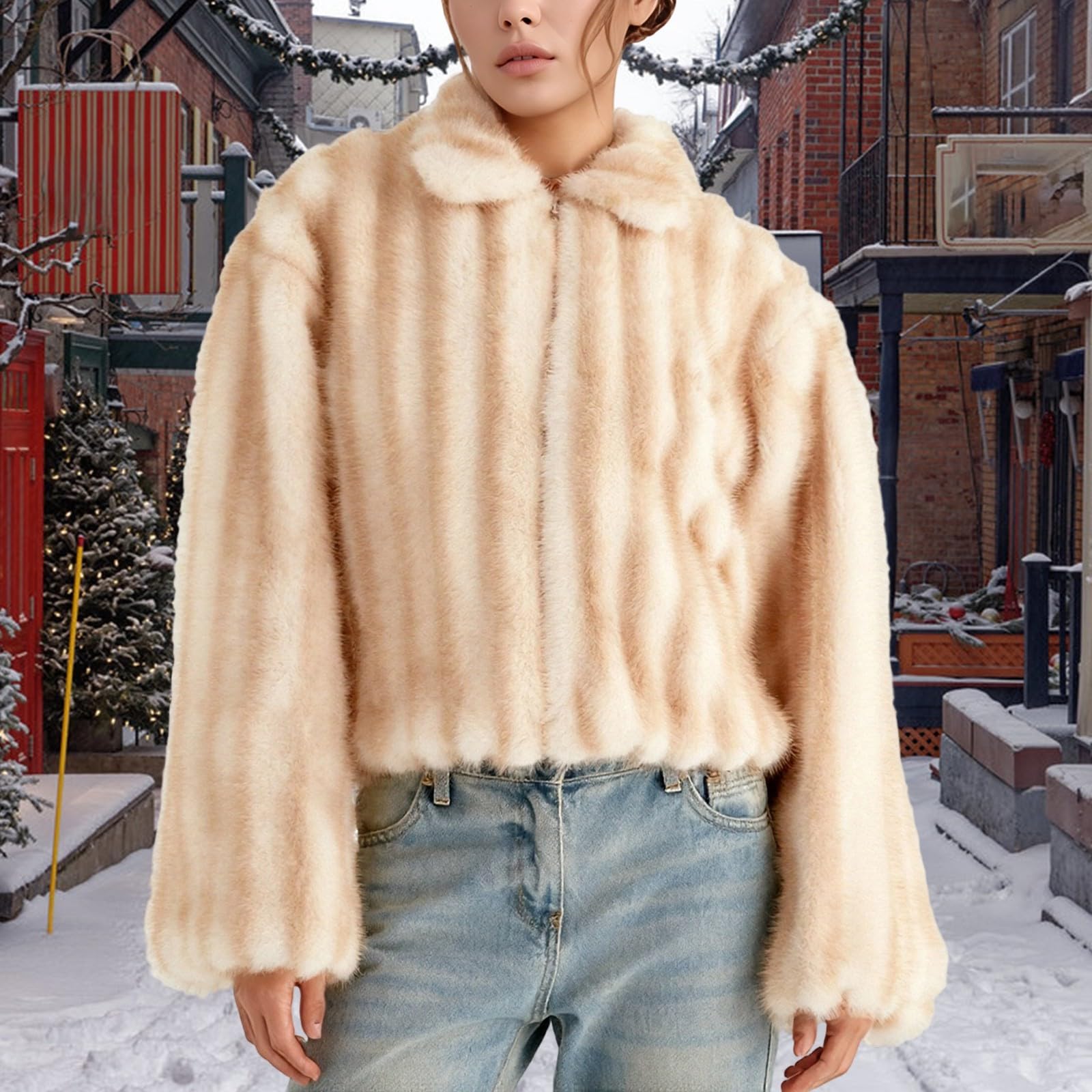 Chaqueta sintética de Lujo, cálida y acogedora, de Forro Polar, Abrigo de Invierno Informal de Manga Larga con Bolsillos, cómodo y de Corte Holgado, Mujer, Prenda Exterior otoño e Invierno