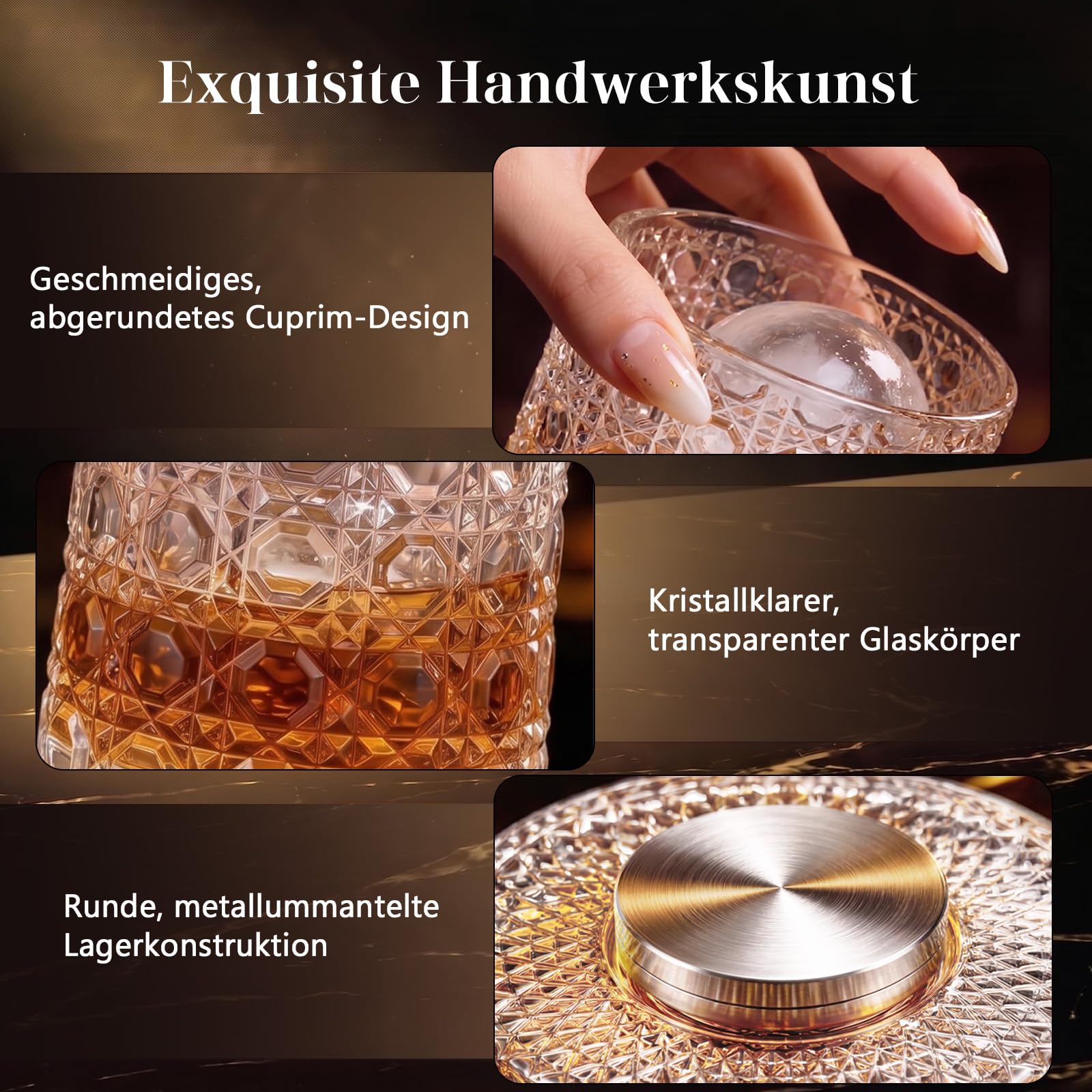 Lot de 4 verres à whisky rotatifs, 300 ml, verres à whisky à tourner