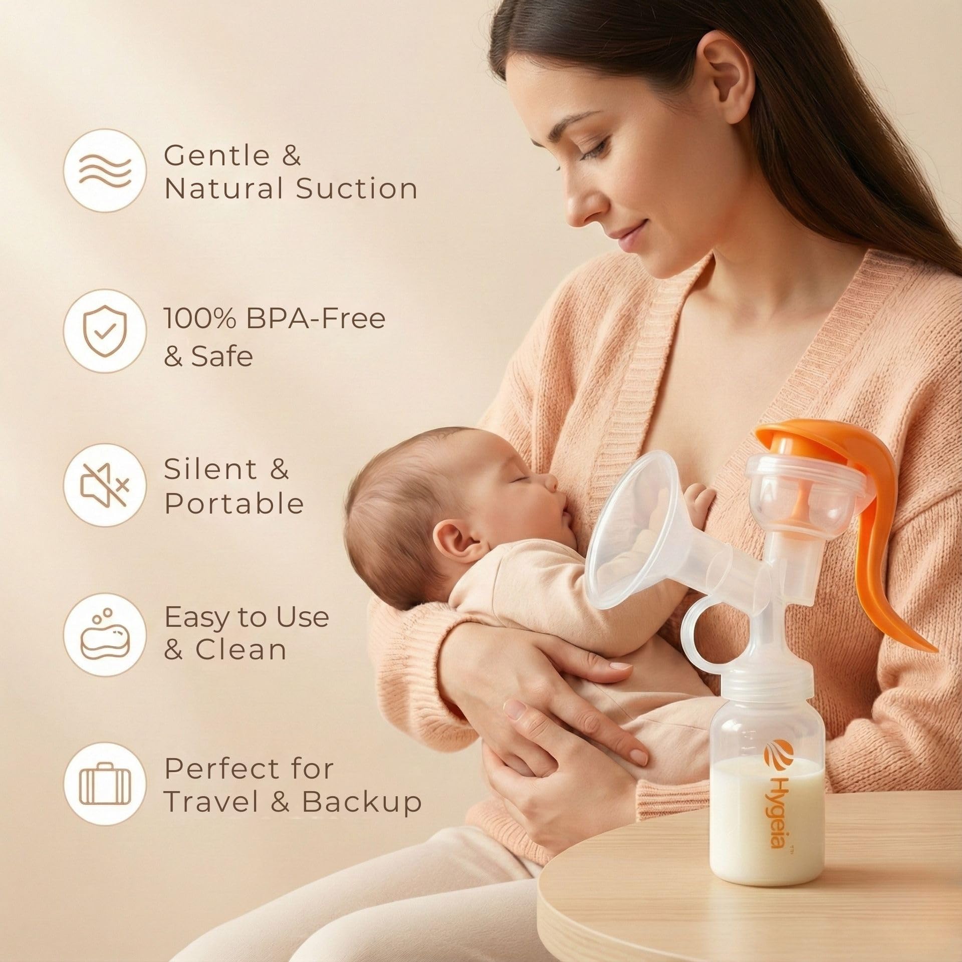 Hygeia Manuelle Milchpumpe, Einhandbedienung, tragbar und leicht, BPA-frei, komfortables und leises Saugen