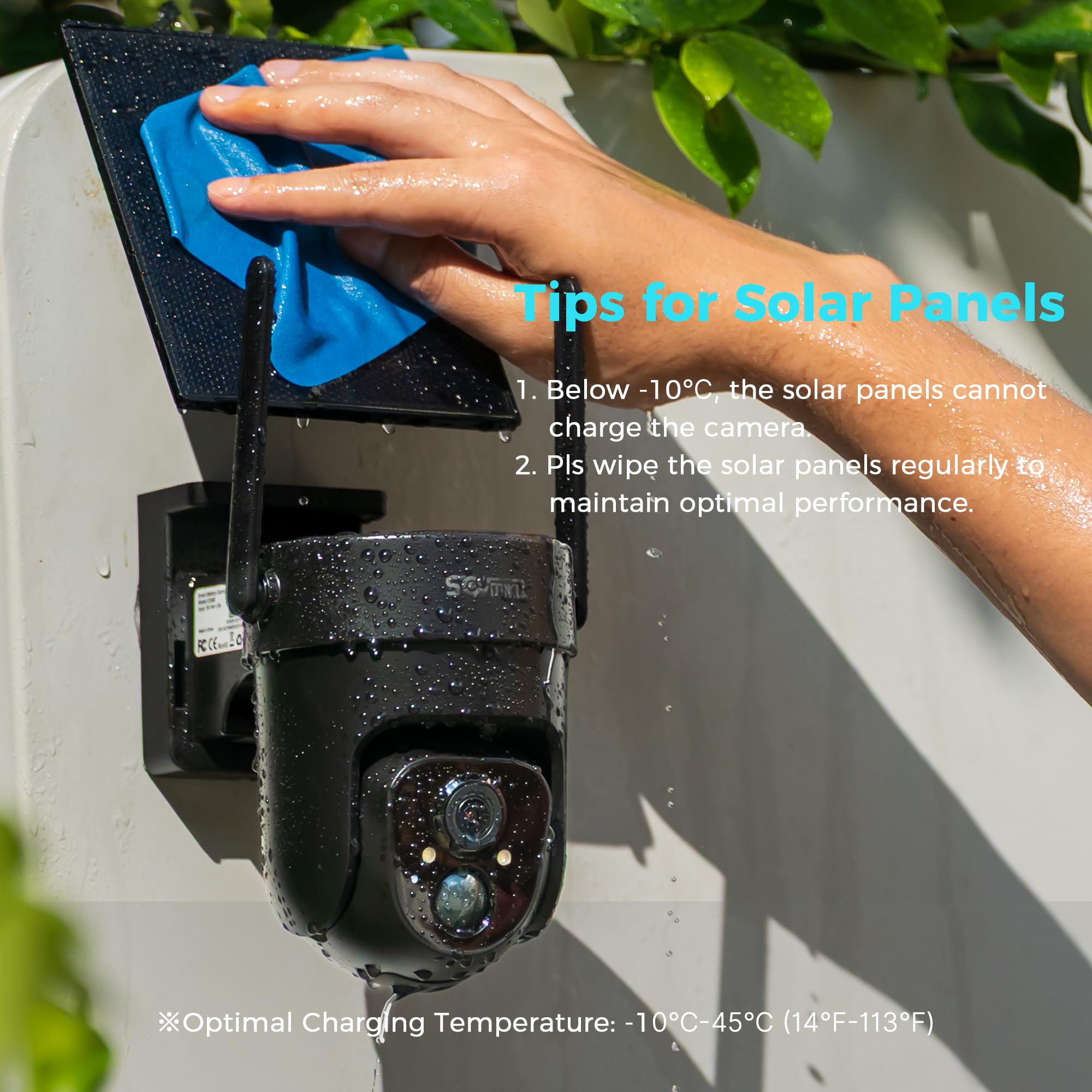 Vicohome - Panel solar de 5 W 5 V para cámaras de seguridad, tasa de conversión de energía del 23 %, cable de 9.8 pies, compatible con interfaz tipo C y micro USB, resistente a la intemperie, soporte