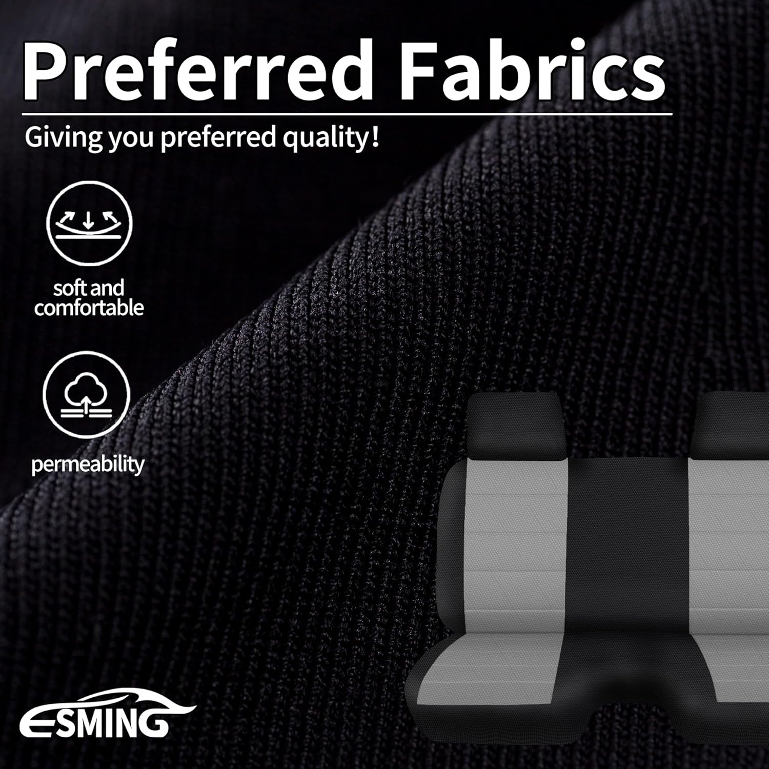 ESMING Front Bench Seat Cover for Toyota Pickup1987 1988 1989 1990 1991 1992 1993 1994, Knitted Fabric Protection with Molded Headrest & Small Notch Design, Bottom with Small 2-3 inches Notch - Gray