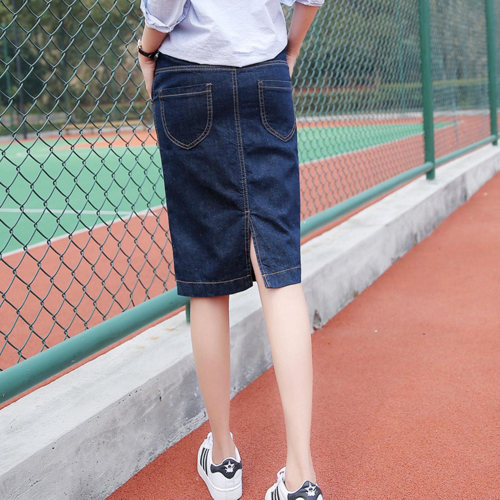 TOBILE Röcke Sommer Jeans Rock Frauen Studenten Mädchen Hohe Taille Denim Röcke Knielang Bleistiftrock