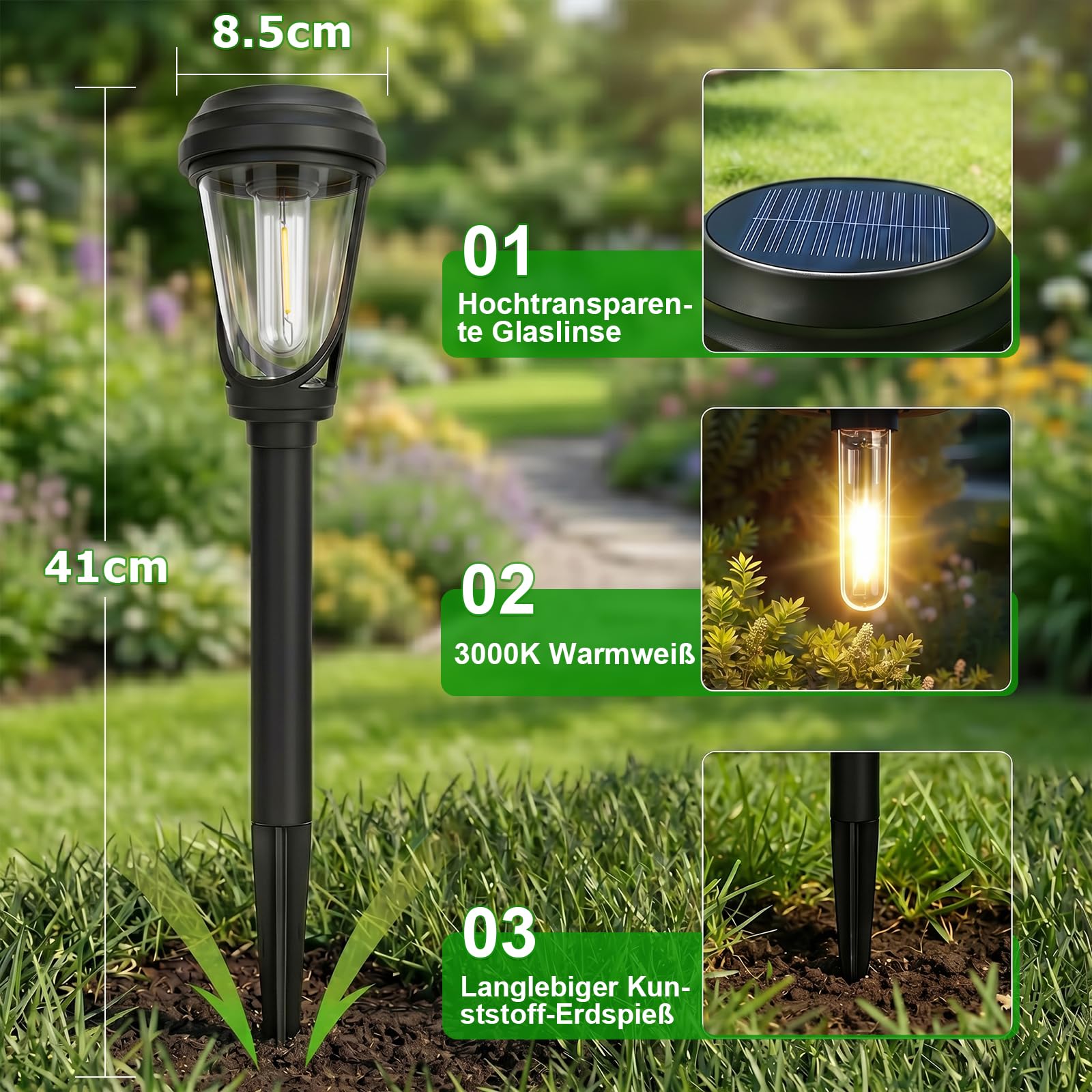 Bzavor 8 lampade solari per esterni da giardino, 3000 K, luce bianca calda, lampade solari da giardino, IP65, impermeabili, per esterni, terrazze, sentieri