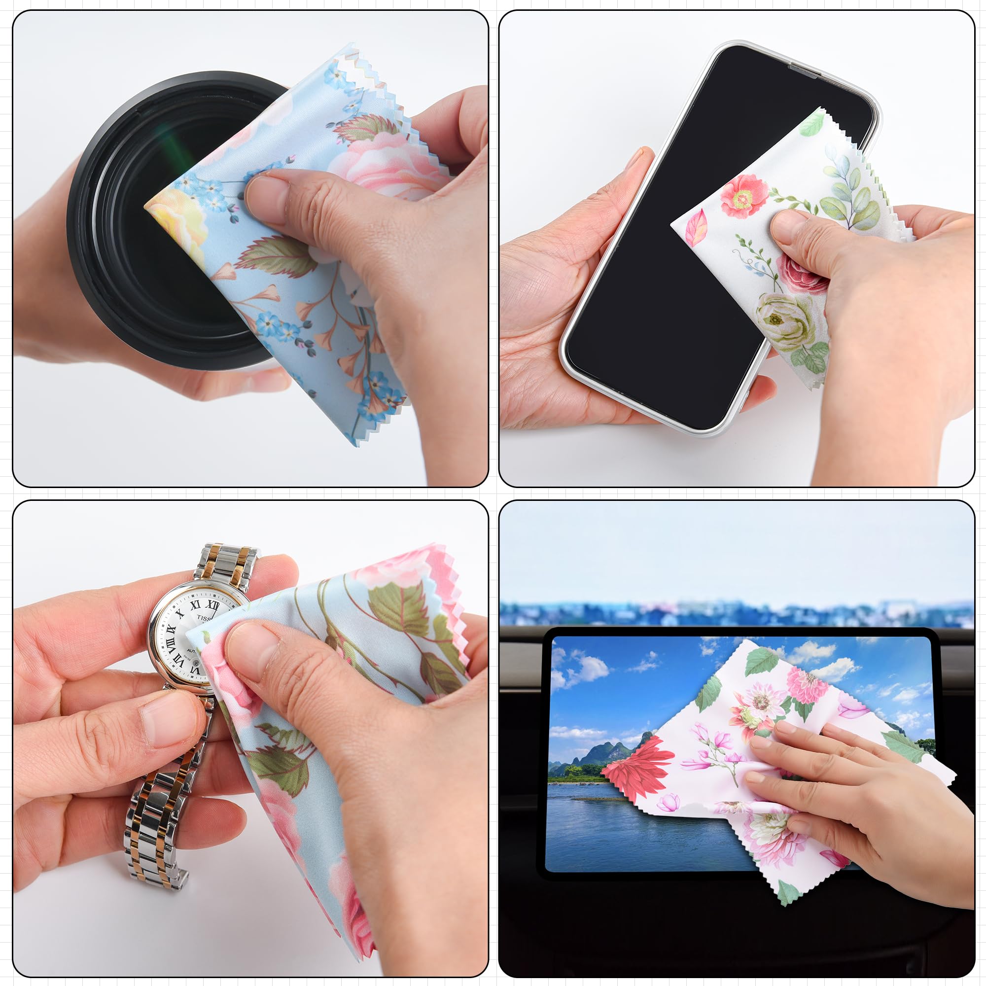Mikrofaser-Reinigungstücher (17,8 x 15,2 cm), mehrfarbig, Blumen-Brillenputztuch für Brillen, Kameralinsen, Handys, Laptops, LCD-TV-Bildschirme und mehr, 8 Stück