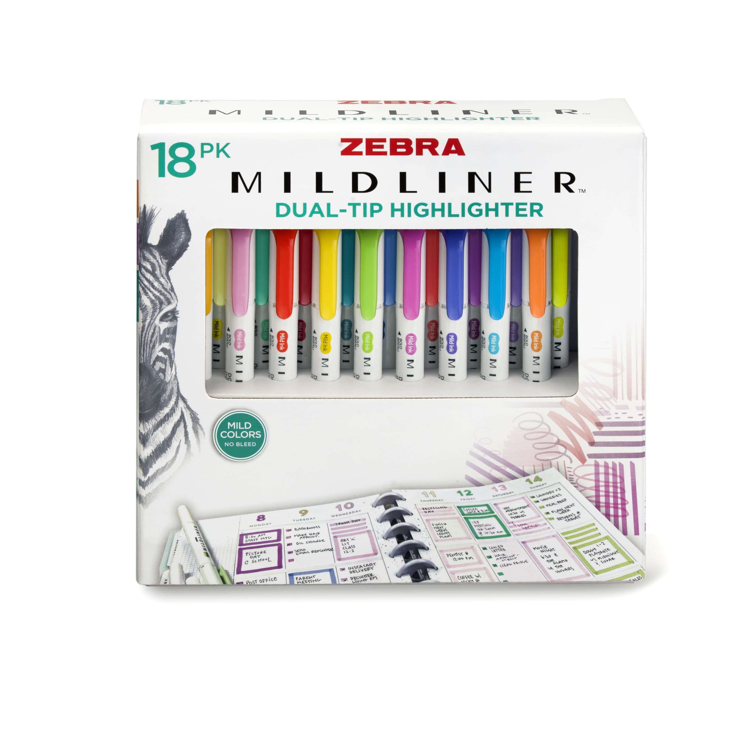 Zebra Pen Mildliner Doppelend-Textmarker, breite und feine Spitze, ideal für Bibelmarkierungen, kein Ausbluten, 18 Pastell- und neutrale Tintenfarben, 18 Stück