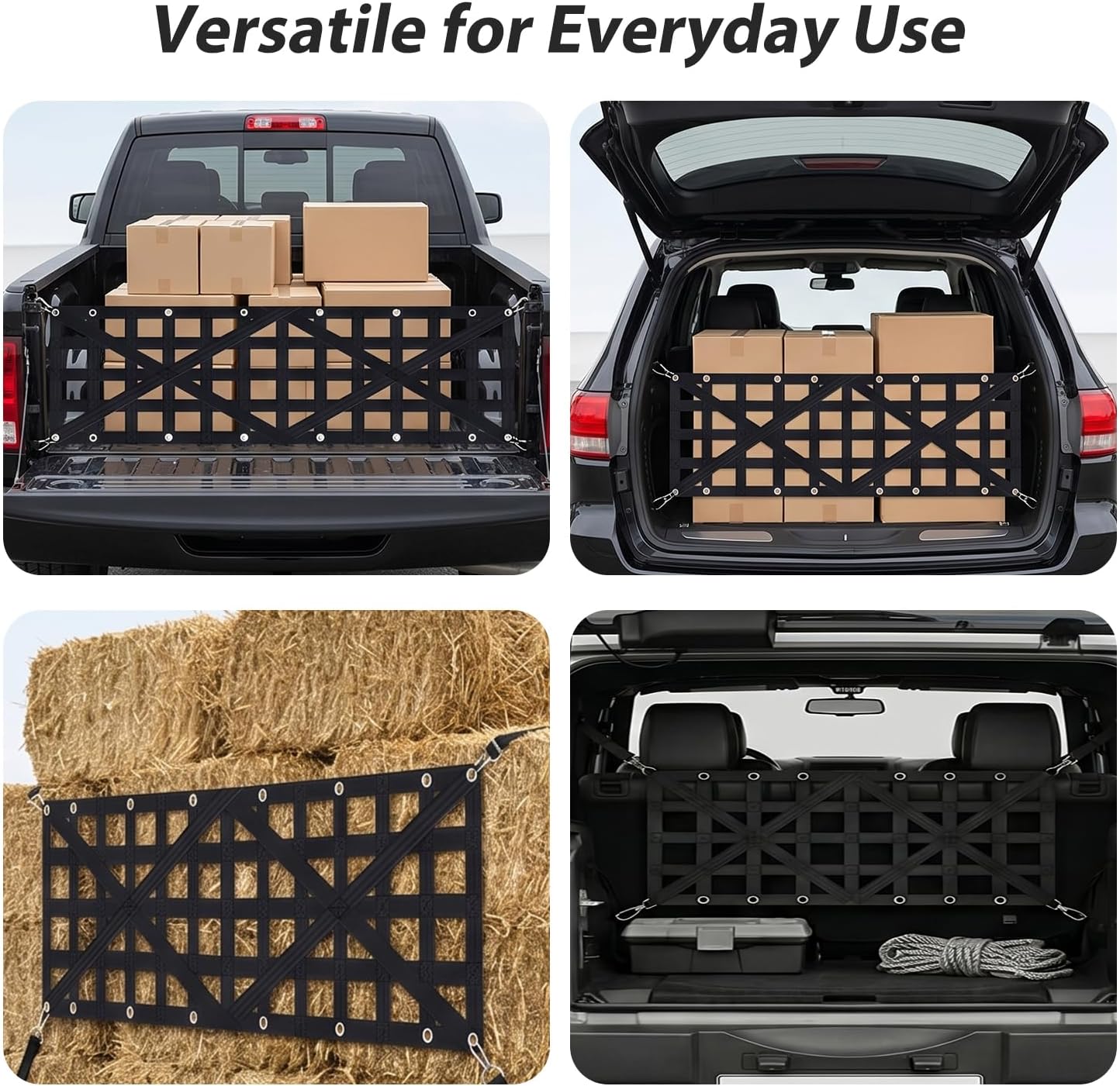 Heavy Duty Tailgate Net for Truck Bed, 59” x 18” Tailgate Cargo Net with Adjustable Straps, Dual Cross-Webbing Truck Bed Extender Cargo Mesh for Pickup, Trailer, SUV, Jeep, Boat