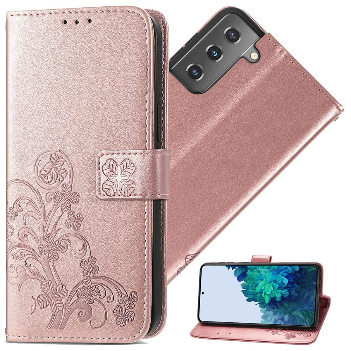 Monwutong Wallet Phone Case for Samsung Galaxy S22 Plus (Not fit S22), PU Leather Flip Kickstand Case with Magnetic Clasp and Cash Card Slots Holder Cover for Samsung Galaxy S22 Plus SYC Rose Gold
