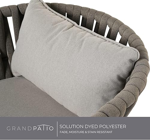 Miniatura 5 de Grand patio Juego de 2 sillas giratorias de mimbre de cuerda, sillas de comedor para patio con cojines, marco de sillones de mimbre, estilo moderno