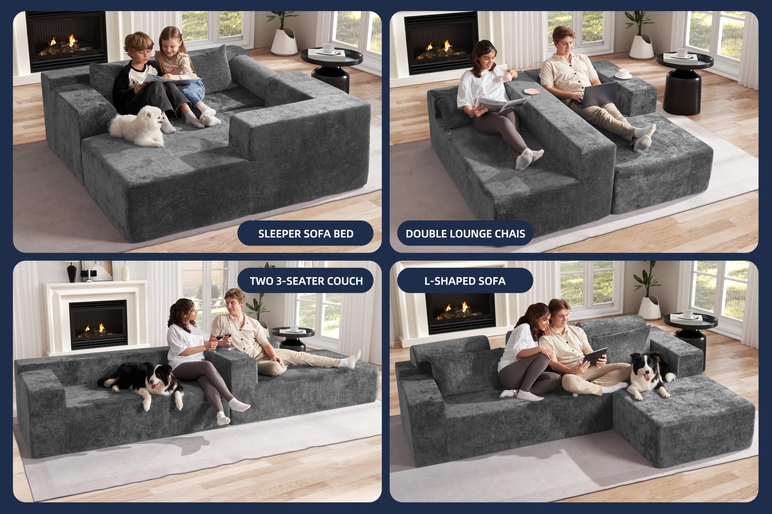 Sofás modulares seccionales para sala de estar, sofá nube de 105 pulgadas con diván en forma de L, cómodo sofá de sala de estar con asiento profundo, sofá en L sin montaje, terciopelo 5