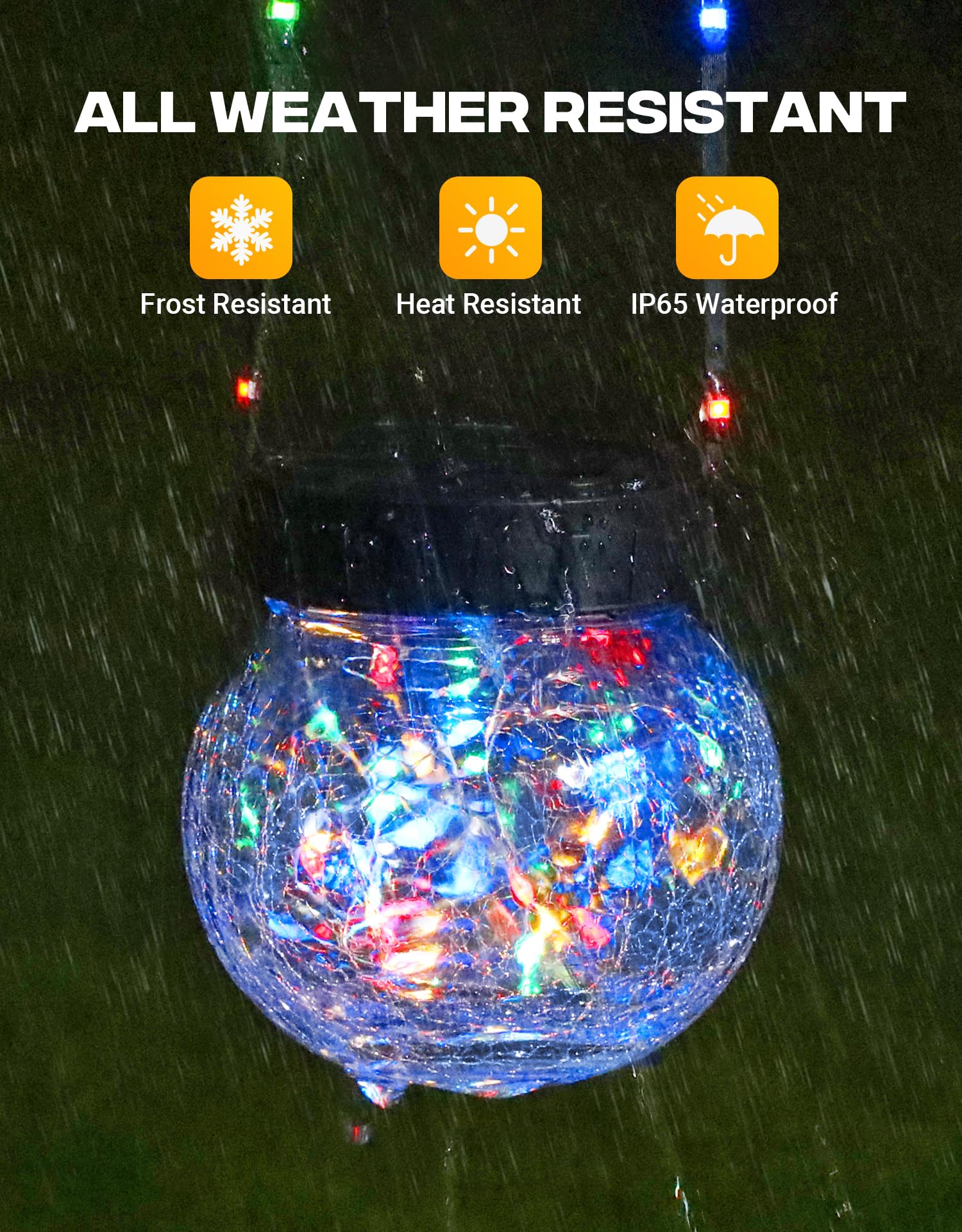 PARTPHONER Luces solares impermeables para exteriores, paquete de 12, farol colgante de vidrio agrietado para decoración de patio, decoración de Navidad, gancho de pastor, adornos de árbol de jardín