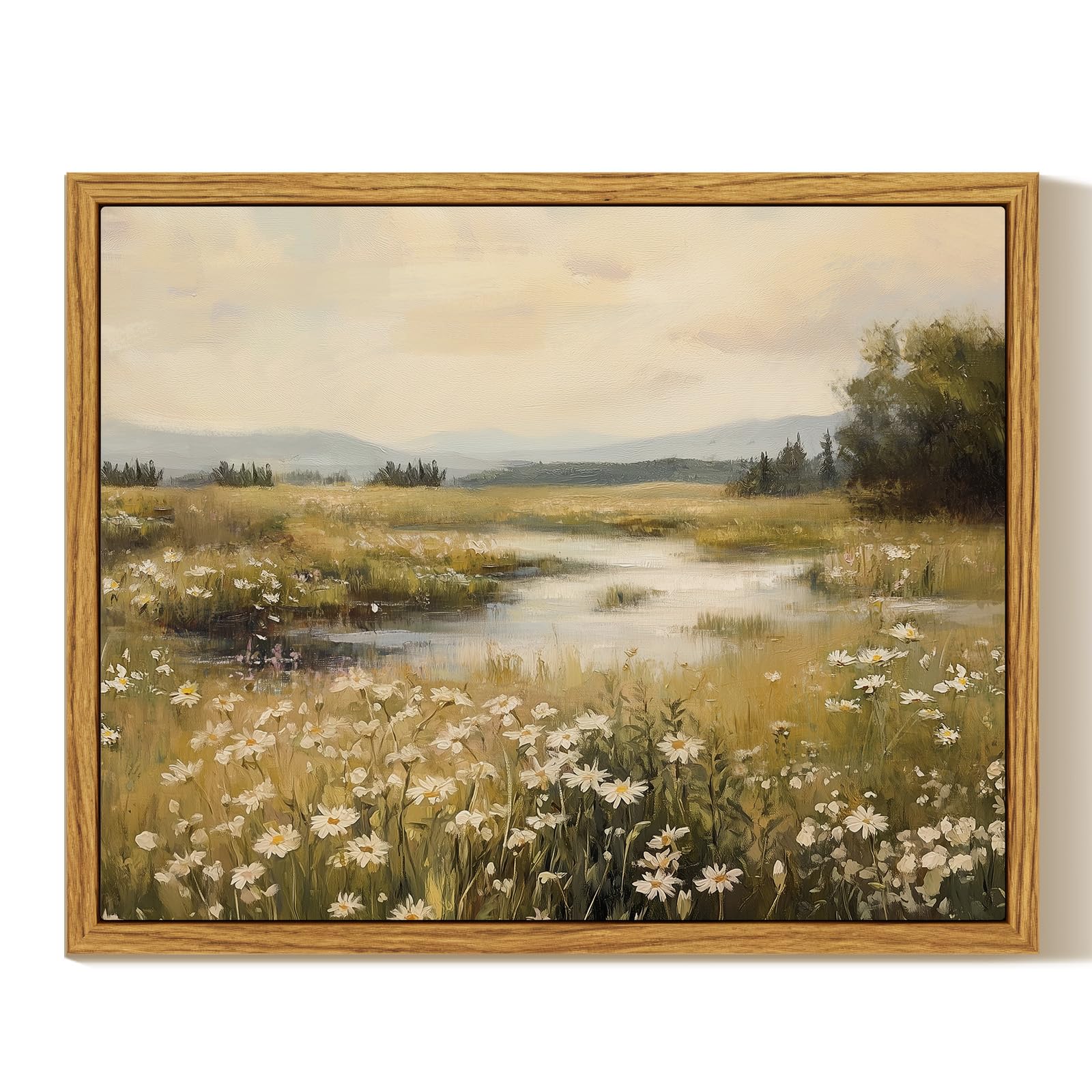 InSimSea Framed Canvas Wall Art, Meadow with Flowers Painting, Landscape for Living Room, Bedroom, Home, Bathroom Decor, 8x10 — view 198