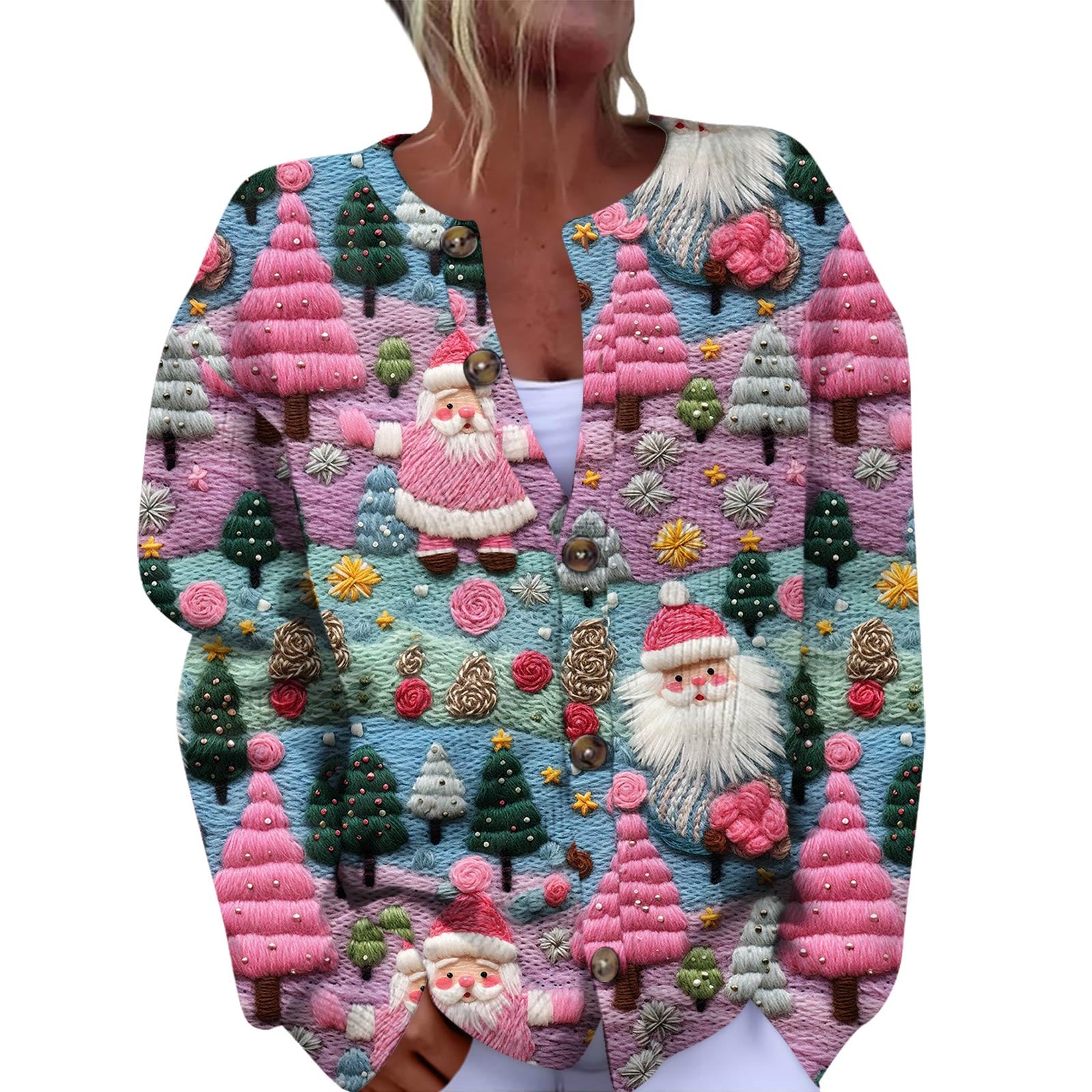 Ugly Christmas Sweater Women Chunky Oversized Cardigan Cute Knit Graphic Sweater Button Down Cardigan Cozy Plus Size Sweaters