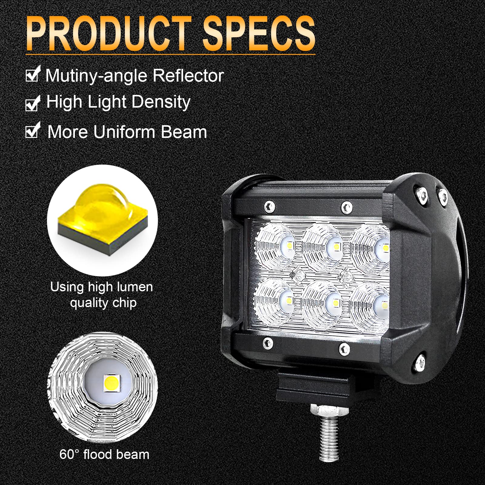 RIGIDON 59cm 23" 144W Bar Led Offroad z 2 sztuk 4" 18W Flood Reflektory światła przeciwmgielne et 12V okablowanie, Biały pasek światła LED dla samochodów offroad ciągnik ciężarówka łódź 4x4 pojazdów,