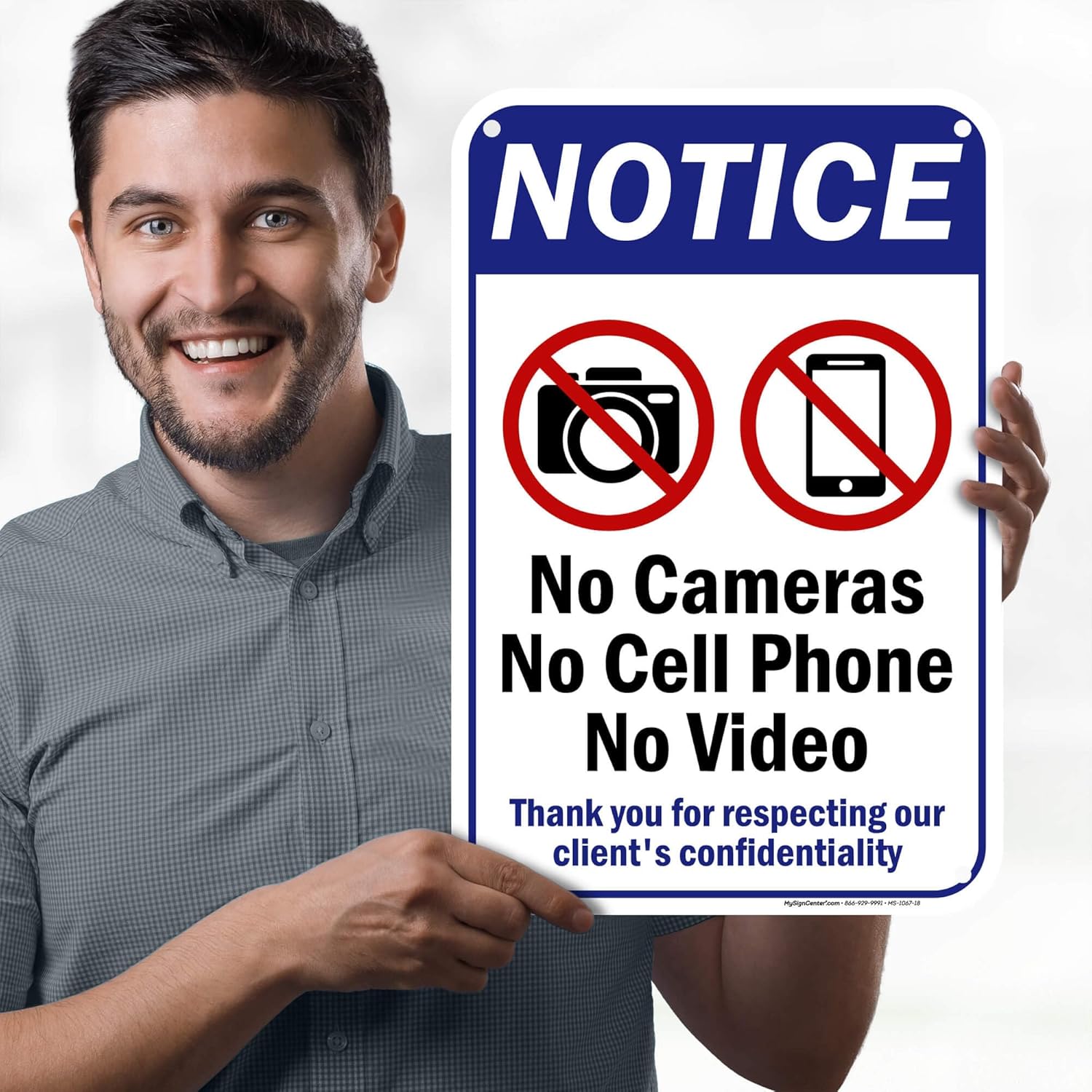 No Camera No Cell Phone No Video Thank You For Respecting Our Client's Confidentiality Sign, 12"x18" Polyethylene, Indoor/Outdoor Use, USA MADE By My Sign Center