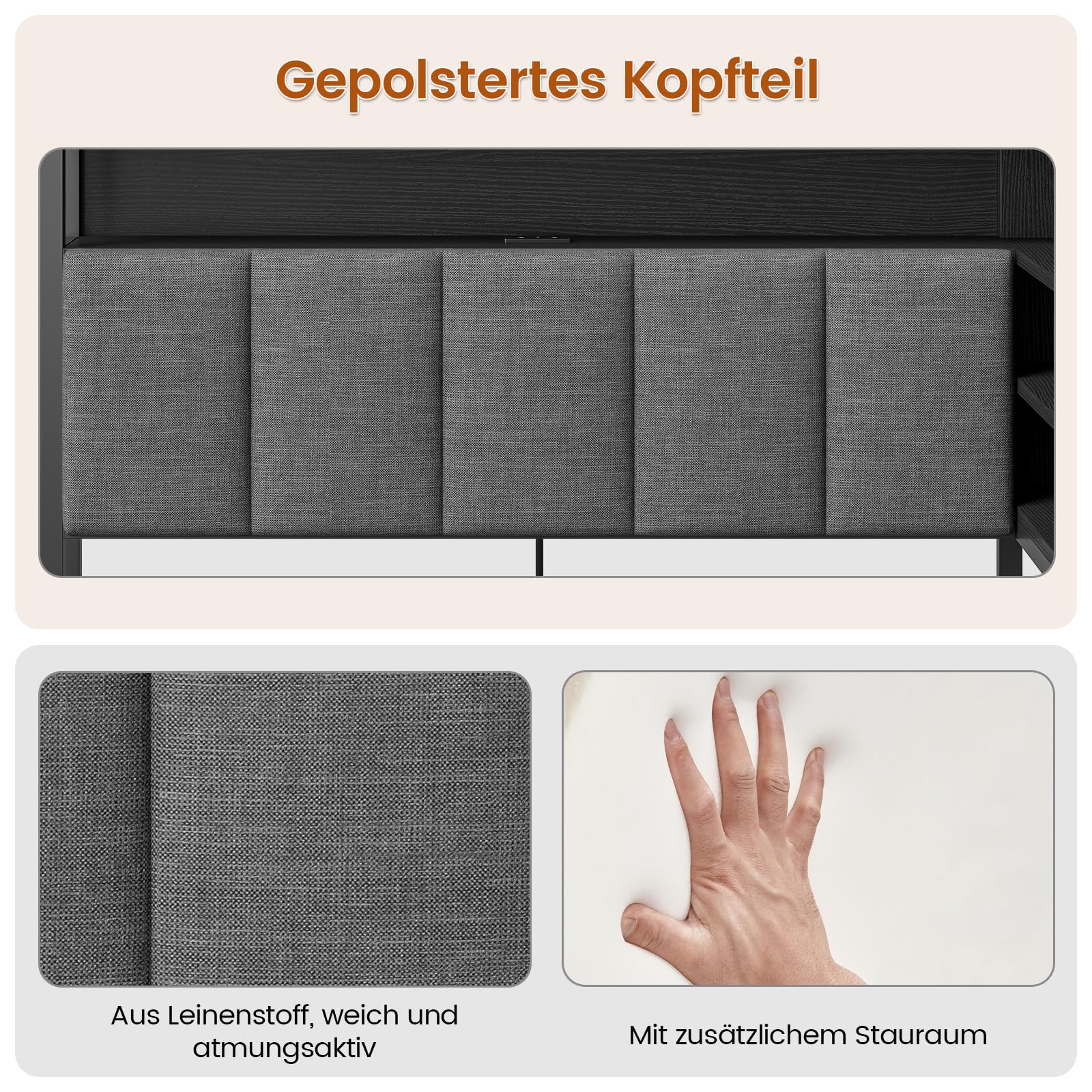KIMENICH Polsterbett Schlafsofa 90x200 mit LED-Beleuchtung, Ladestation, Tagesbett, Jugendbett mit 2 Schubladen und Lattenrost aus Metall, Kopfteil mit Stauraum, Offene Regale, Schrank, Schwarz