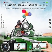 Vista 2 de Videocámara, videocámara 8K de 48 MP 15FPS UHD con Wi-Fi, cámara para vlogging con visión nocturna IR para YouTube, pantalla táctil de 3" con zoom