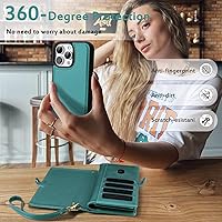 Vista 7 de Funda tipo cartera compatible con iPhone 13 Pro Max, multifunción, desmontable, 2 en 1, magnética, cartera para iPhone 13 Pro Max, con correa Verde