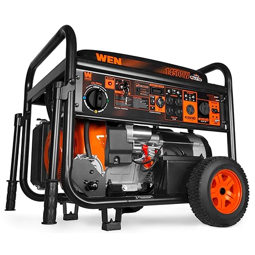 WEN 14,500-Watt 120V/240V Tri-Fuel Generator for Gas, Propane, and Natural Gas, Transfer-Switch Ready with Electric Start, Wheel Kit, and CO Watchdog (TF-1450X), Black & Red