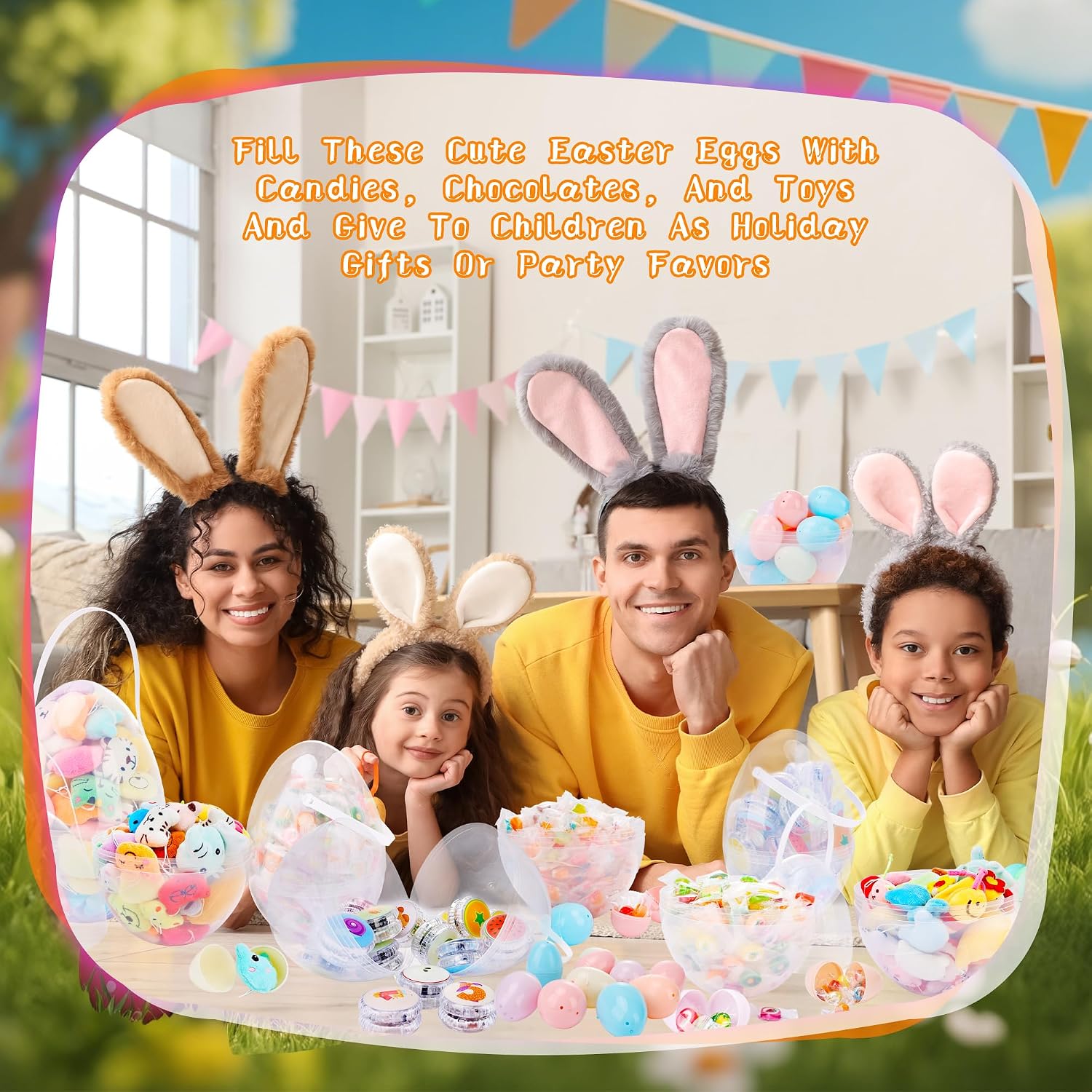 2 Pcs 10 Inch Jumbo Plastic Easter Eggs Giant Easter Eggs with Handles and 60 Colorful Easter Egg for Easter Hunt Supplies Basket Stuffers Party Favors