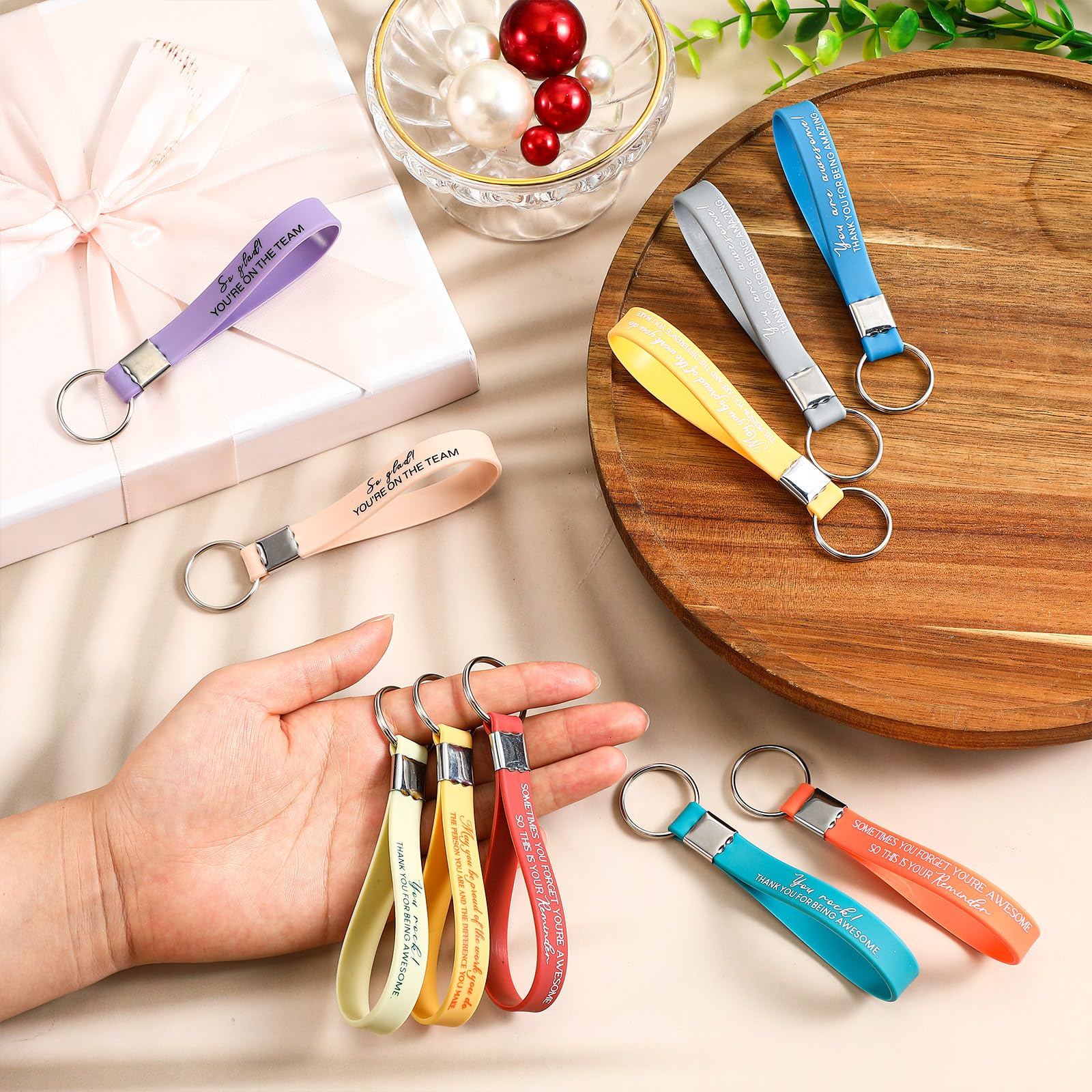 Tenare 20 Pcs Employee Appreciation Gifts Bulk Keychain Rubber Silicone Bulk Keychain with Inspirational Quote Thank You Gift Bulk Staff Appreciation Gift for Teacher Nurse (Bright Color,Stylish) - Image 2