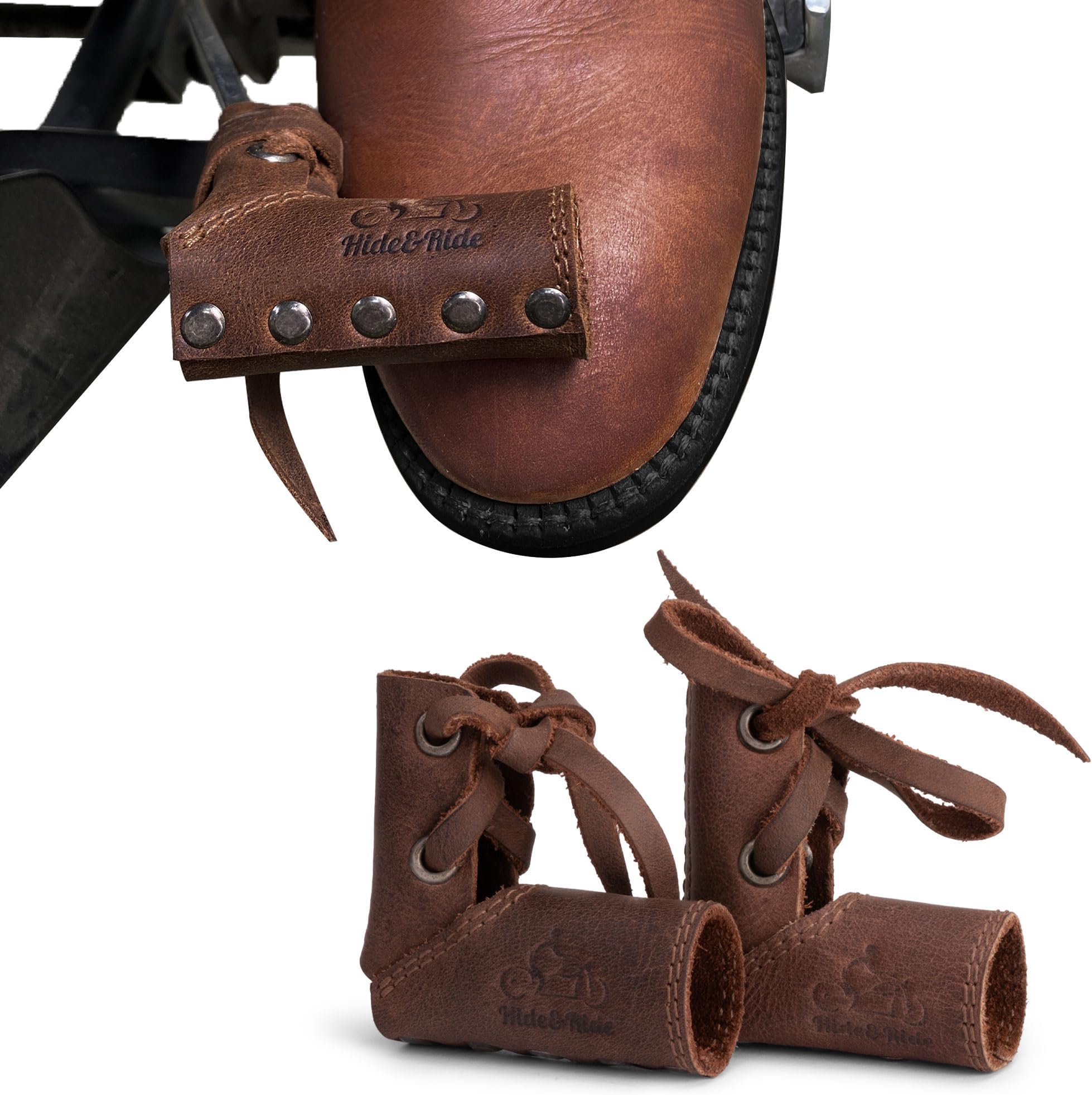 Shift Lever Sock, Set of 2 Full Grain Leather Shifter Shoe Protectors, Motorcycle Motorbike Shift Pad, Handmade Motorcycle Shoe Protector, Gear Cover for Motorbike, Bike Kickstand (Bourbon Brown)