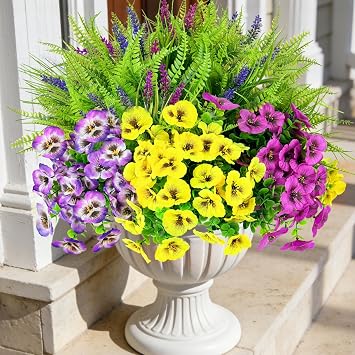 ICX 20 Bundles Artificial Flowers Fake Plants for Outdoors Decor-3 Colors