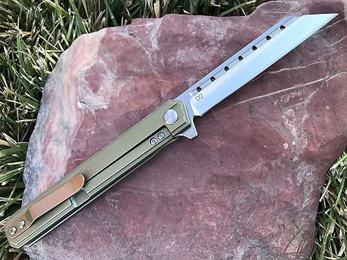 Miniatura 3 de TACTICAL GEARZ Navaja de bolsillo de titanio para EDC, mango de titanio sólido, hoja tanto de acero D2, incluye funda (oro ónix)