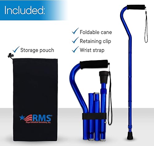 Miniatura 3 de RMS Bastón plegable con mango de espuma offset, bastón ajustable con bolsa de transporte (azul)