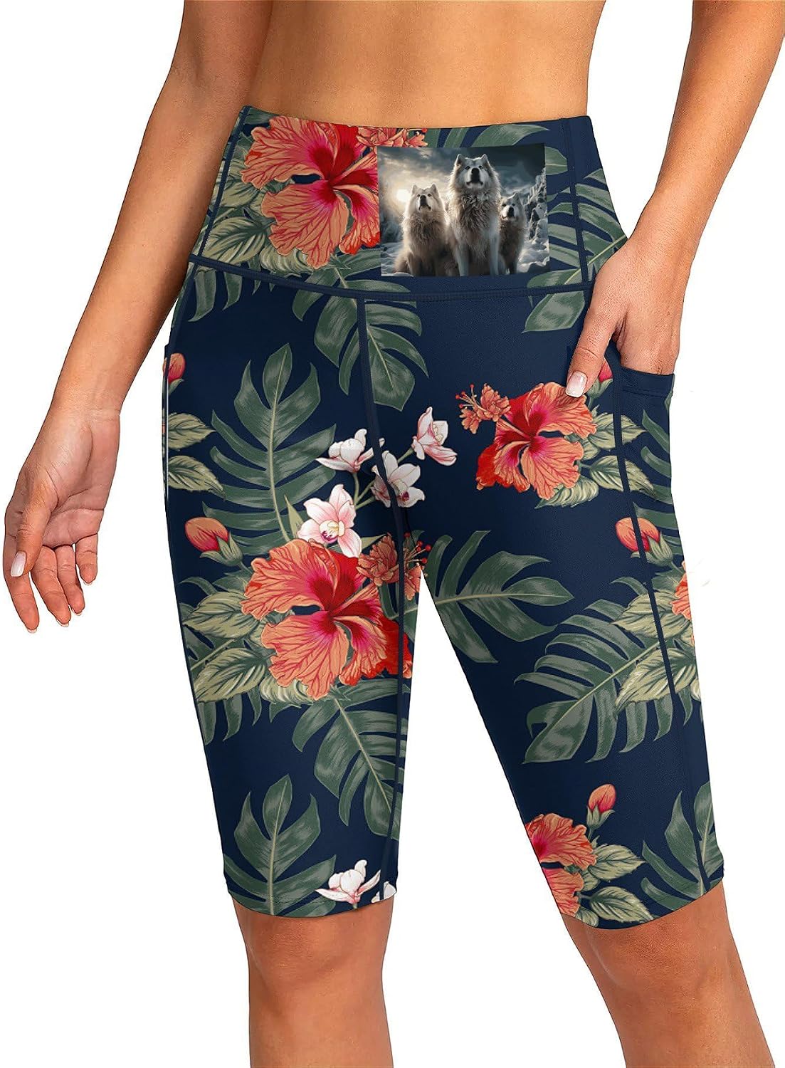 Wolf Tribe Swim Shorts with Pockets, Bottoms Swimwear, Women's Swim Pants, Bathing Suit Leggings XX-Large (xx_l)