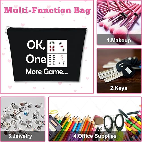 Miniatura 7 de 2 unids Mahjong amante regalo maquillaje bolsa Mahjong jugador regalo Mahjong niñas bolsa de cosméticos, negro beige (Black+beige), Viajes