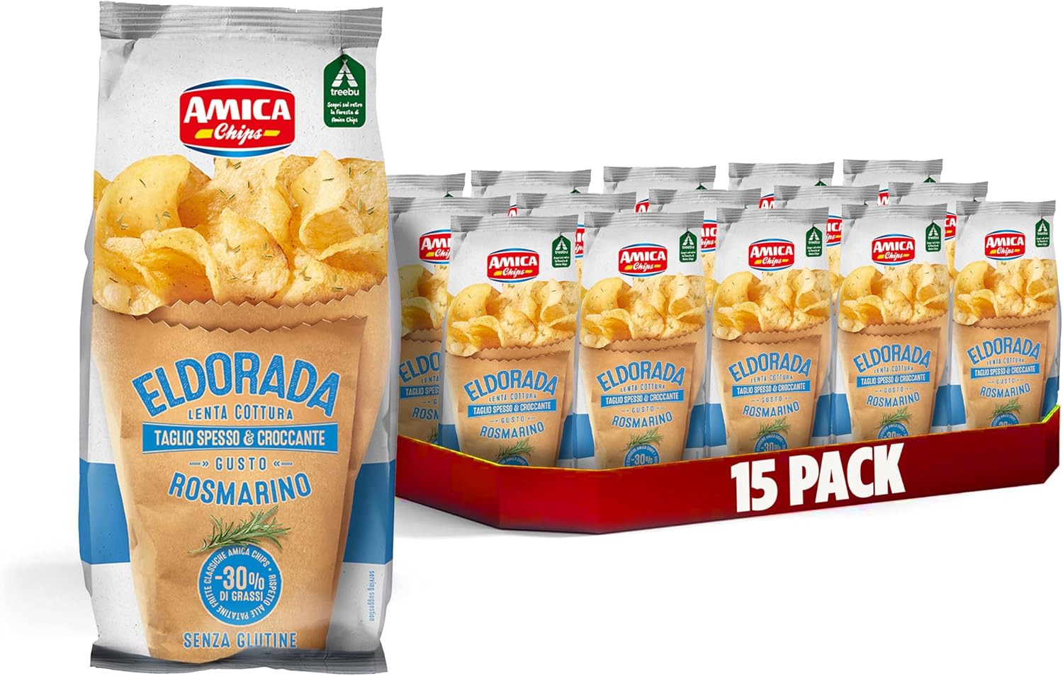 AMICA Chips | Eldorada Patatine Ricetta con Rosmarino, Lenta Cottura, Taglio Spesso e Croccante, Senza Glutine, 15 Pezzi x 130 gr - Immagine 1