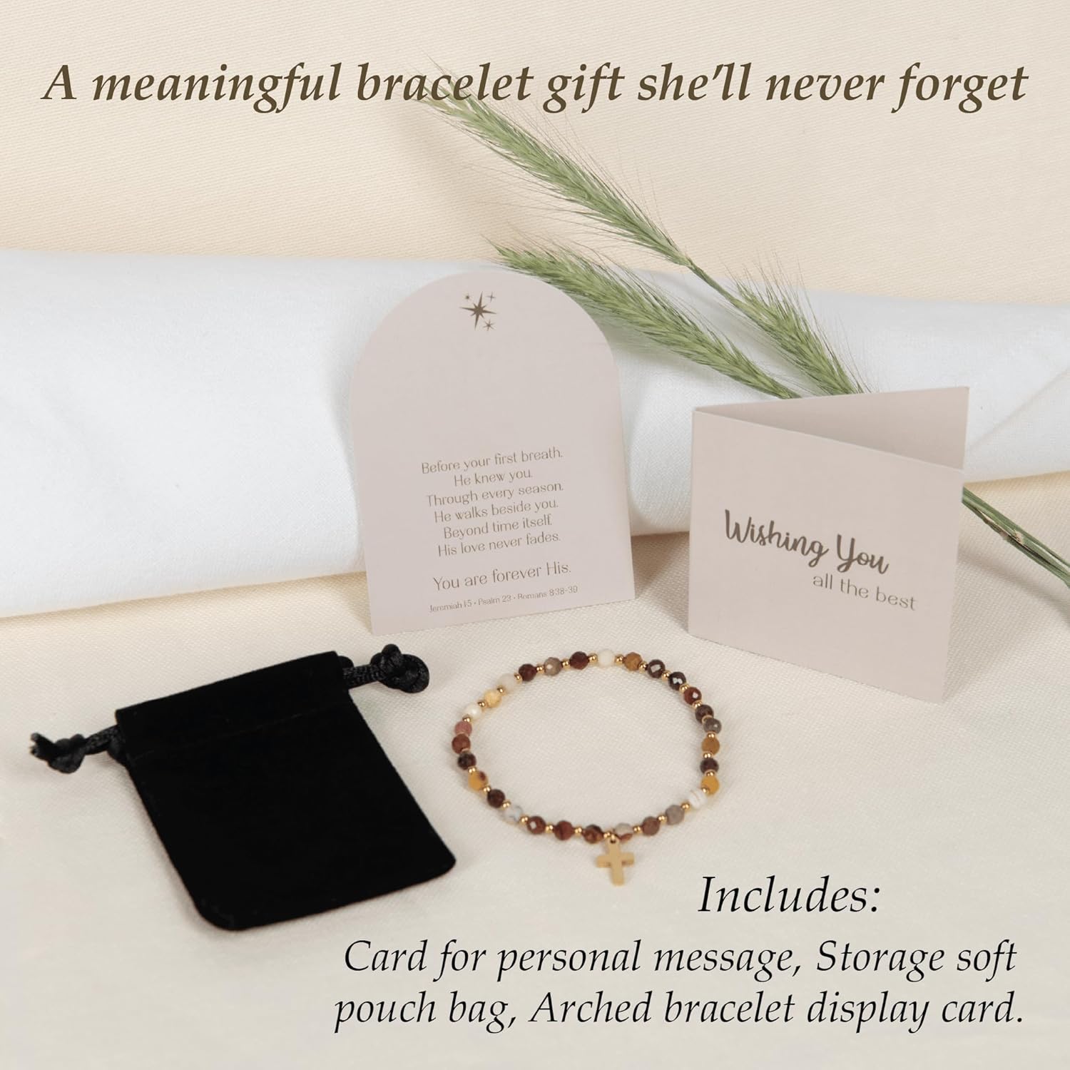 Gold Cross Bracelet for Women – Christian Bracelet with Natural Stone Beads, Faith Based & Spiritual Gift for Women, Inspirational Religious Jewelry with Message Card - Image 5