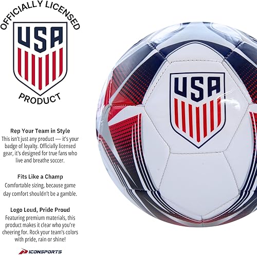 Miniatura 6 de Icon Sports Officially Licensed US Soccer Federation Soccer Ball USSF115BL-Blanco,Tormenta,USA83BL-Blanco,USA90BL-Rojo,USWNT Home
