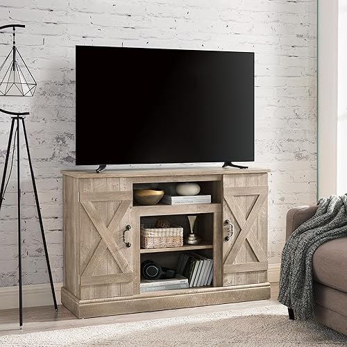 Miniatura 8 de TUNGTAR Farmhouse Classic Media - Soporte de TV antiguo para TV de hasta 70-50 pulgadas con espacio de almacenamiento abierto y cerrado (gris