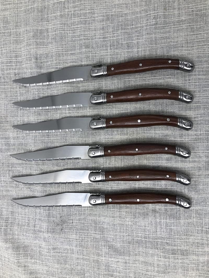 Steak Knife Set, 6 Piece Laguiole Style Stainless Steel Steak Knife Set with Rosewood Handle Stainless Steel Dinnerware Cutlery BY KKZY