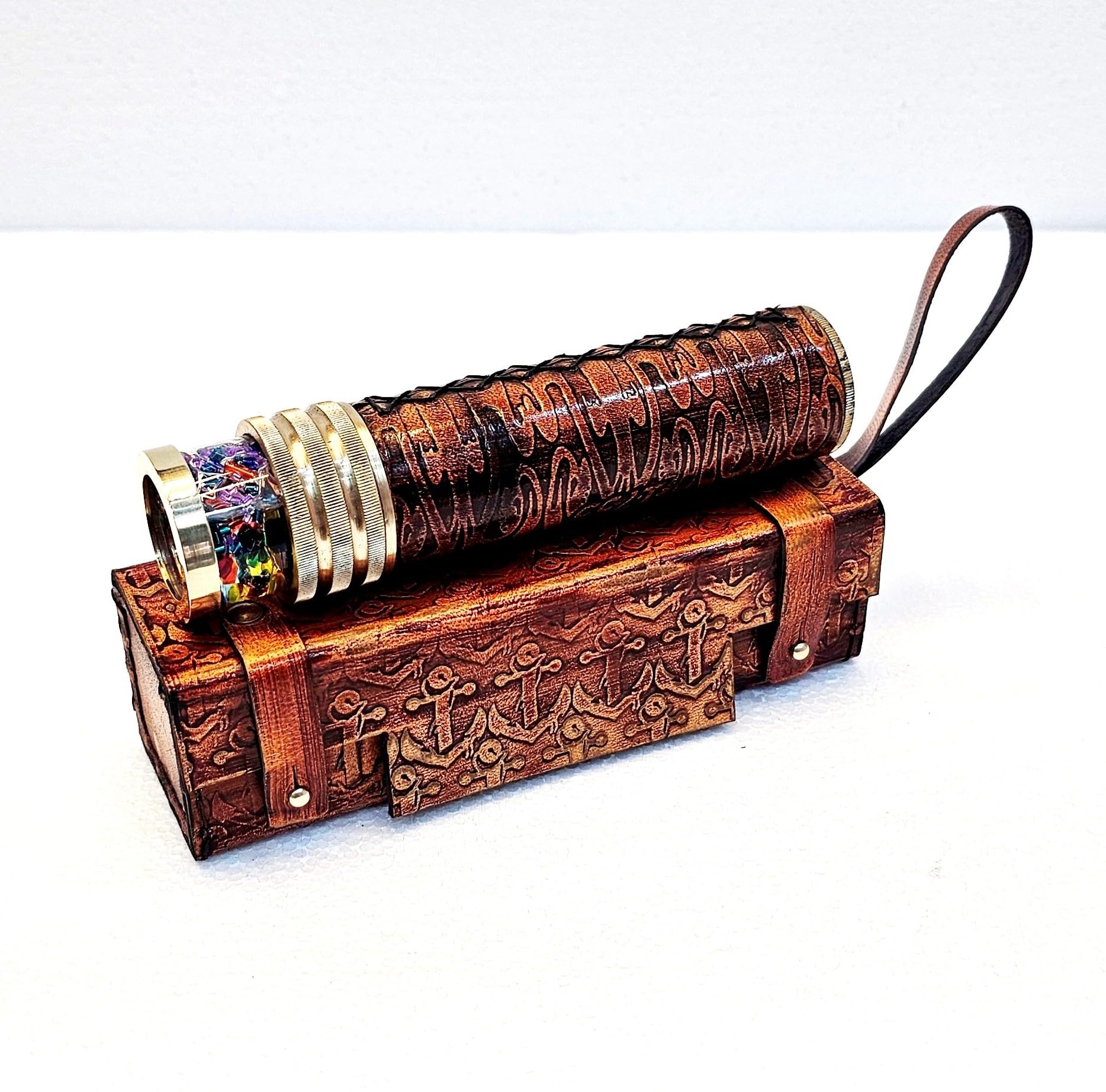 Kaléidoscope à roue liquide marron antique vintage maritime en laiton optique de collection cadeau nautique