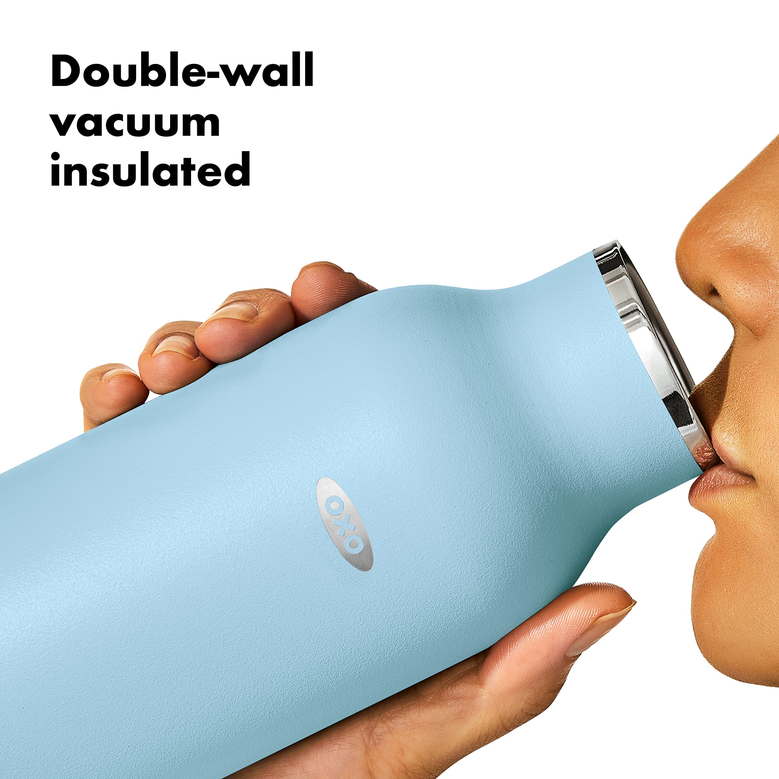 OXO 20oz Topaz Blue Wide Mouth Water Bottle With Straw Lid - Insulated Stainless Steel - View #5