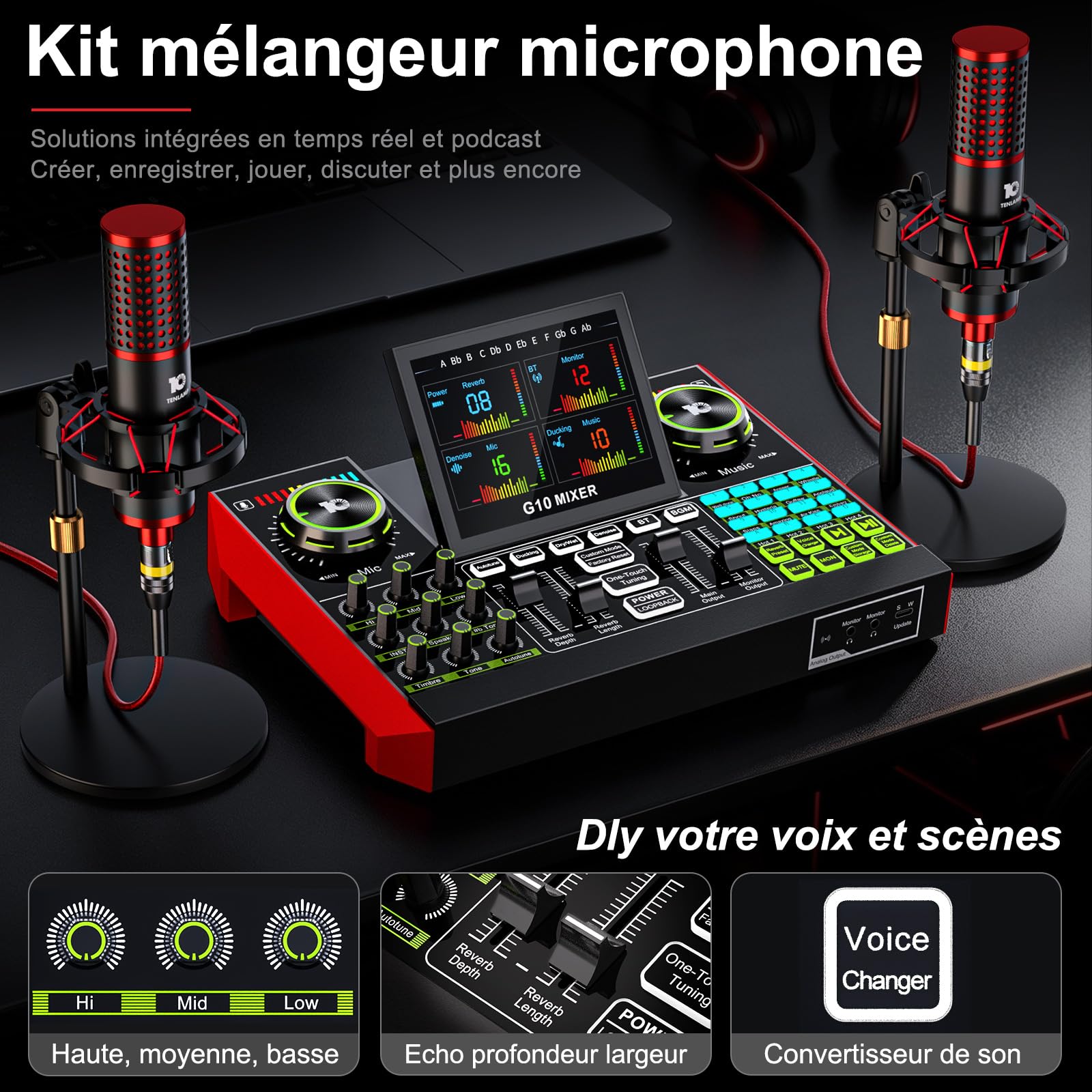 G10 Kit Podcast avec 2 Microphones, Interface Audio