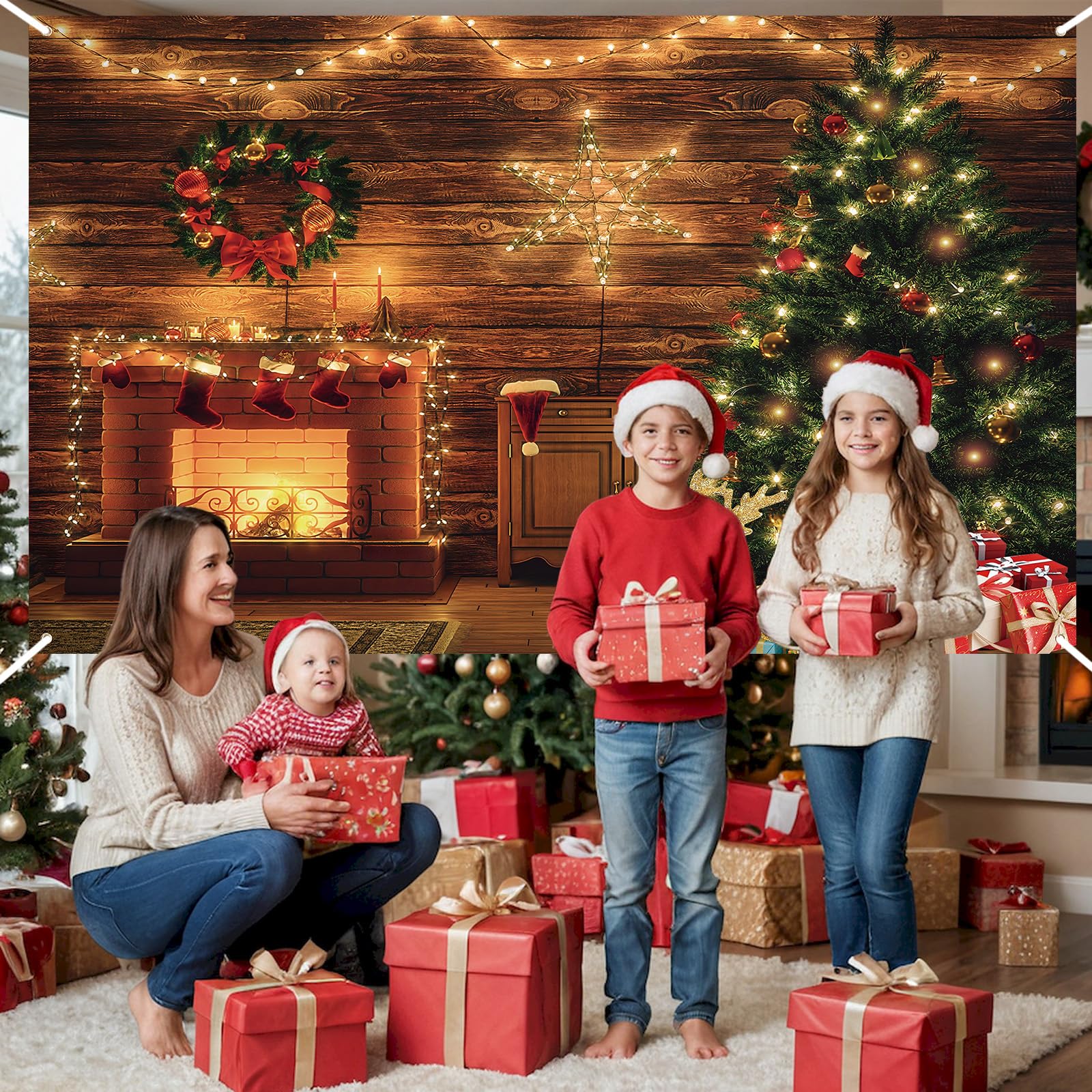 Merry Christmas Backdrop Banner, Large Tree Gifts Photo Booth Sign Background Fabric - Image 4