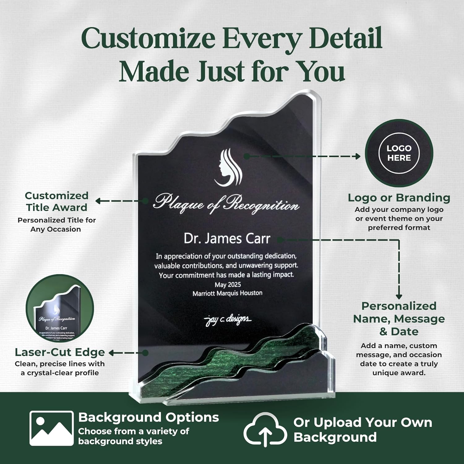 Summit of Recognition - Unique Acrylic Trophy, Customizable Plaque, Crystal-Clear Award, UV Printed, Laser-Cut Edge, Multiple Background Styles, Made in USA (6-inch)