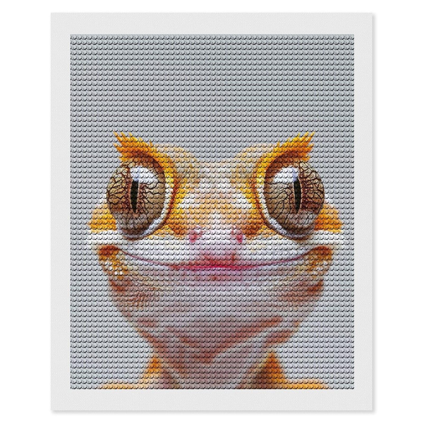 Junmoney Crested Gecko Face Diamond Art Kit 16"x20", Creative Leisure Activity, Complete Accessories, Vintage Style Decor, for Women
