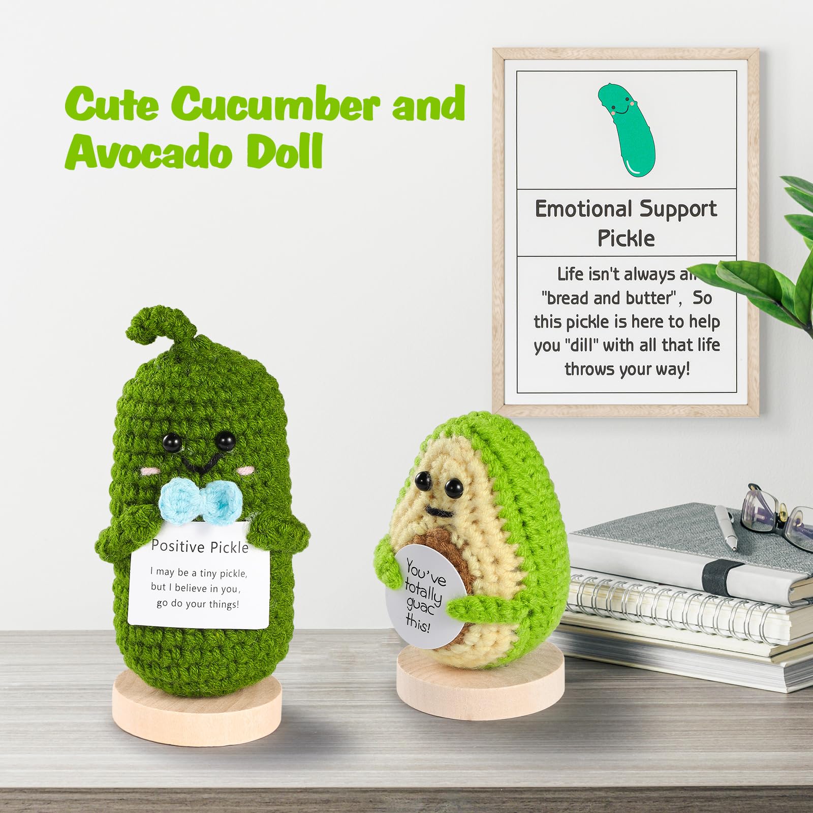 Emotional Support Pickle & Positive Crochet Animals - Funny Encouraging Plush Dolls For Stress Relief & Gifts