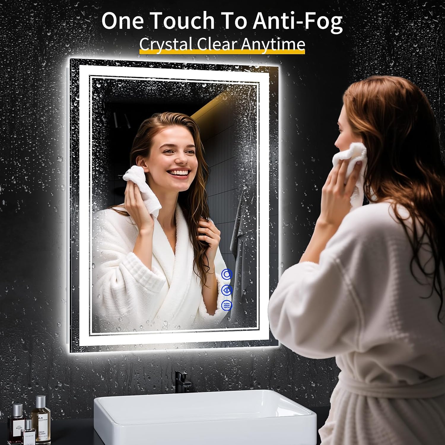 32"x24" LED Bathroom Mirror with Anti-Fog, Stepless Dimmable Lights, 3 Color Modes, Shatter-Proof Tempered Glass,Waterproof Design