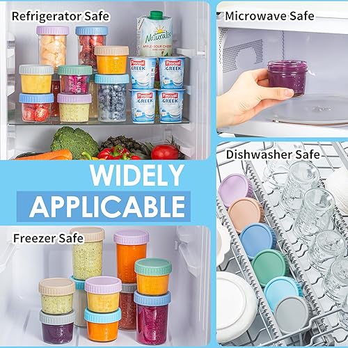 Miniatura 6 de DRKIO Paquete de 6 recipientes de vidrio para almacenamiento de alimentos para bebés, tarros de comida para bebés de 4 y 8 onzas con tapas, para