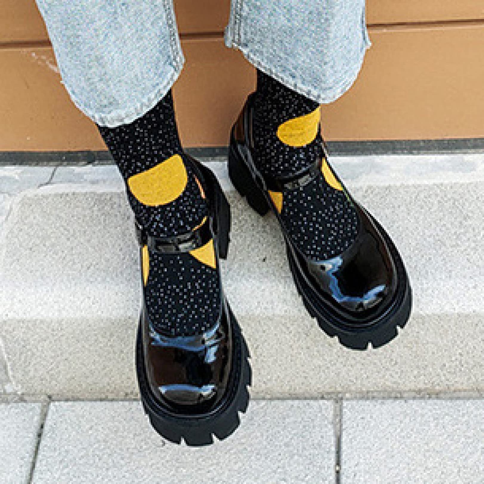 Frauen klobige Plattform Mary Jane Schuhe Retro Schnallenriemen runde Zehen Wohnungen Flacher Mund japanische süße Lolita Prinzessin Schuhe