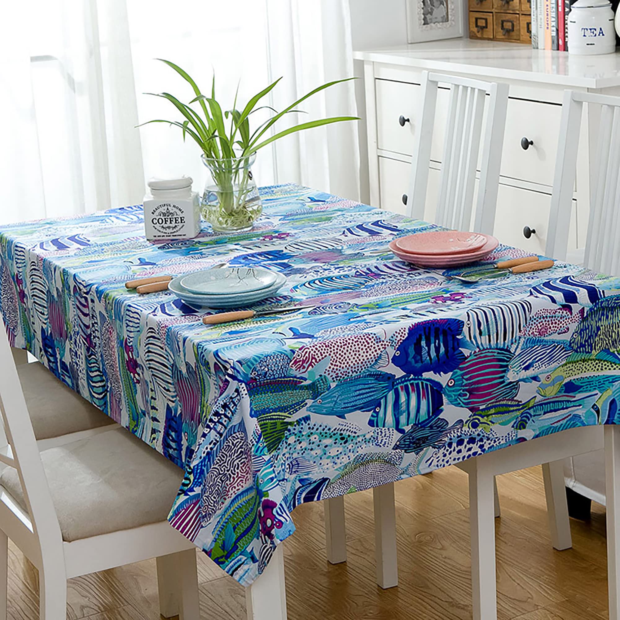 ColorBird Tischdecke Französische Streifen – Baumwoll-Leinen, 152x308 Cm, Marineblau, Staubdicht