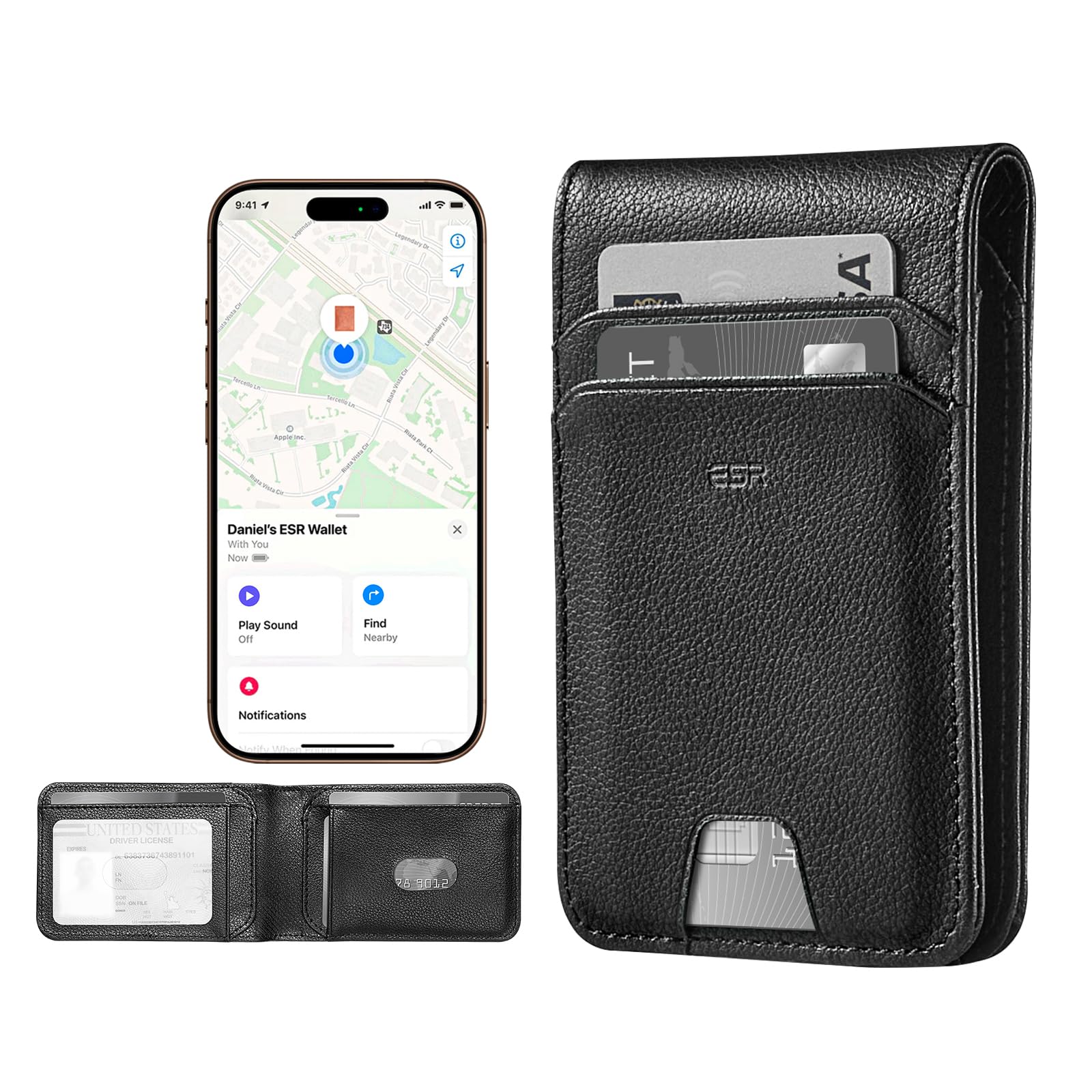 ESR Wallet for Men with Find My Functionality, 11 Card Holder,RFID Blocking | Not for Magsafe, iOS Only, Slim and Smart Find My Wallet, Replacement for AirTag Wallet Tracker, Twillingt Black