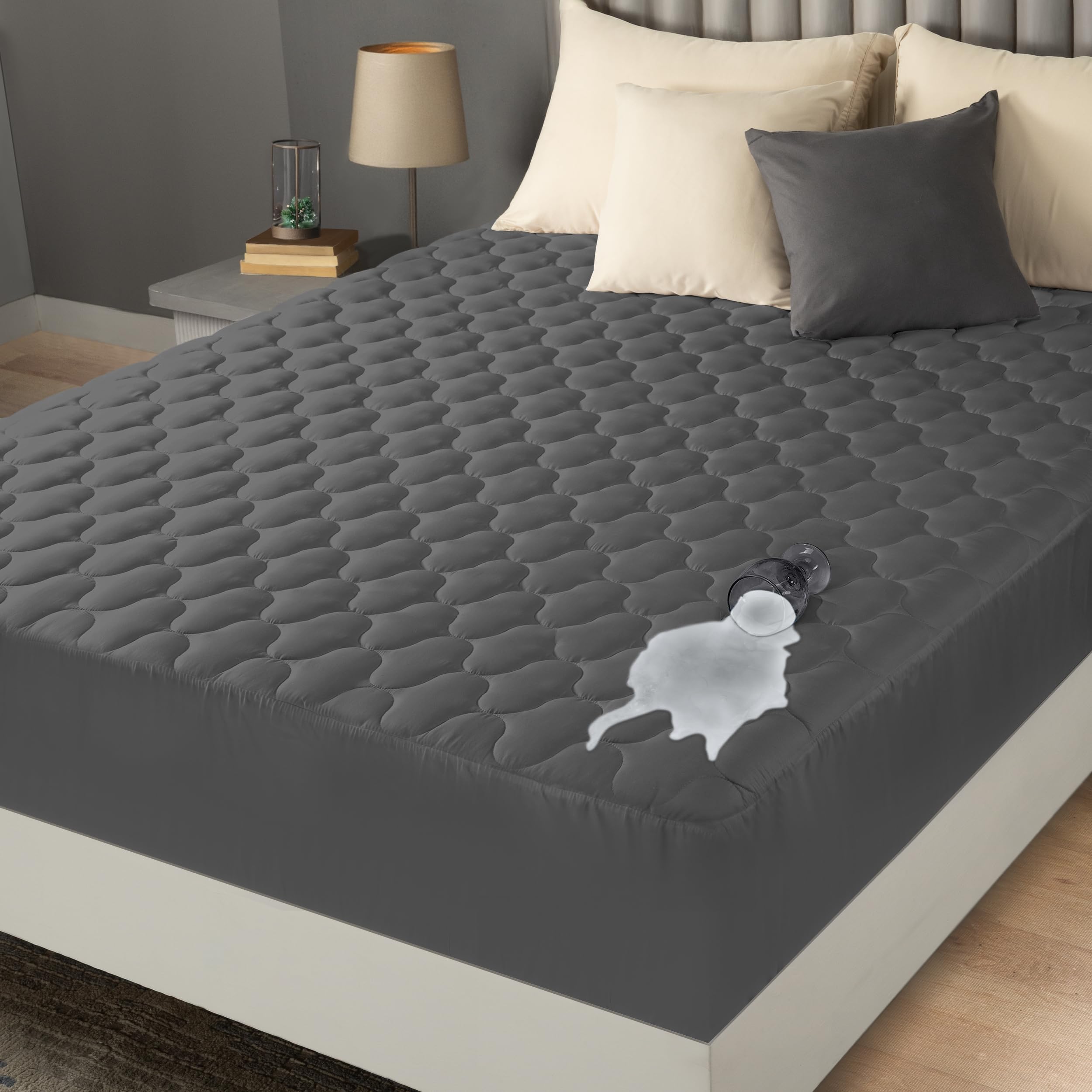 Utopia Bedding Waterproof Mattress Protector, Queen Mattress Pad, Quilted Fitted Cover Stretches up to 16 Inches Deep (Grey)
